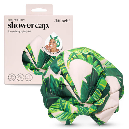 Kitsch Luxury Shower Cap for Women, Palm Leaves- Palm Leaves