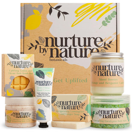 Nurture by Nature Relax & Uplift Pamper Gifts for Women - Mothers Day Gifts, Spa Gift Set Self Care Kit, Bath Salts, Bath Bombs, Cruelty Free Bath Sets, Mothers Day Hamper, Relaxation Gifts for Women