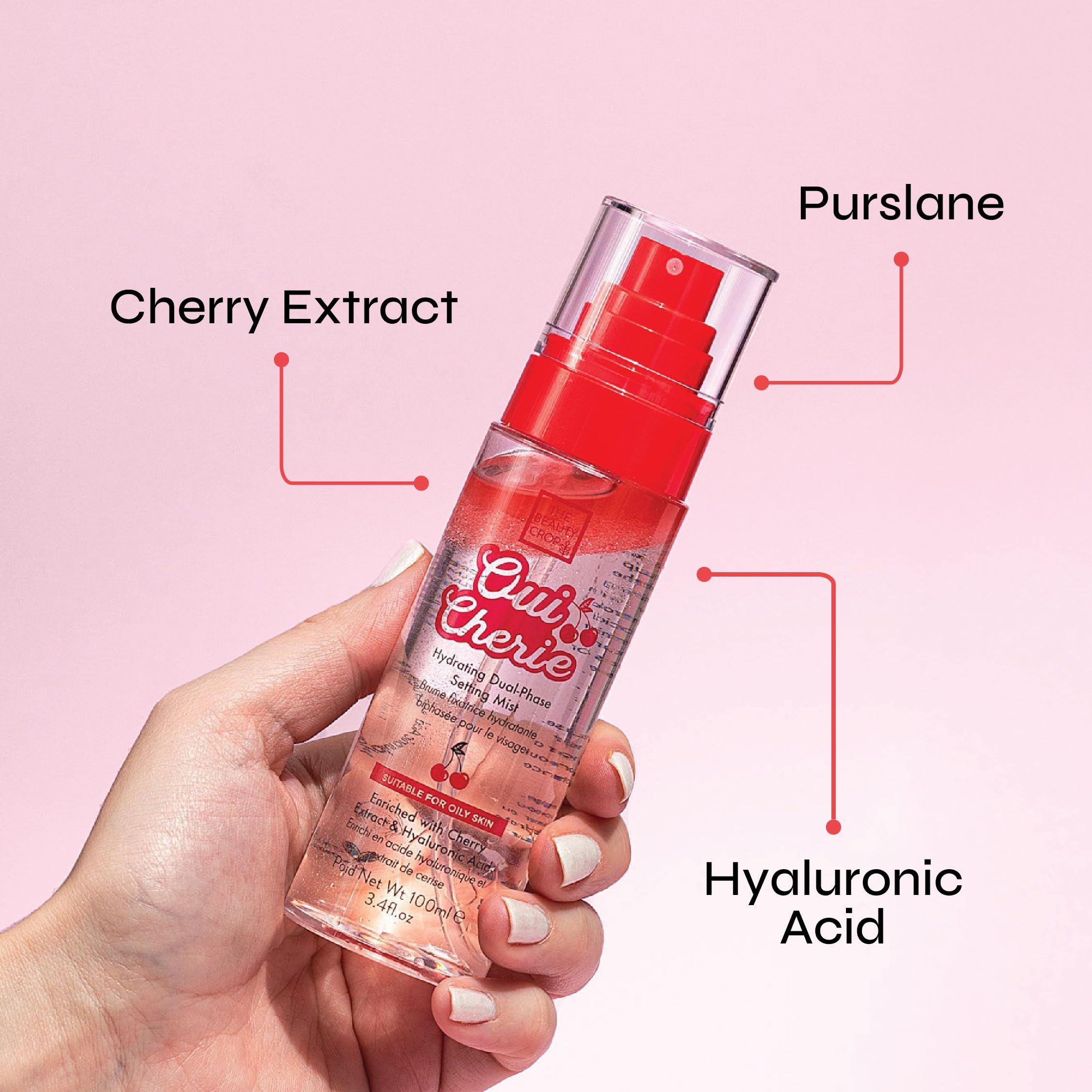 The Beauty Crop Oui Cherie Mist - Hydrating Dual-Phase Setting Spray with Cherry Extract and Hyaluronic Acid, Vegan Friendly - 100 ml