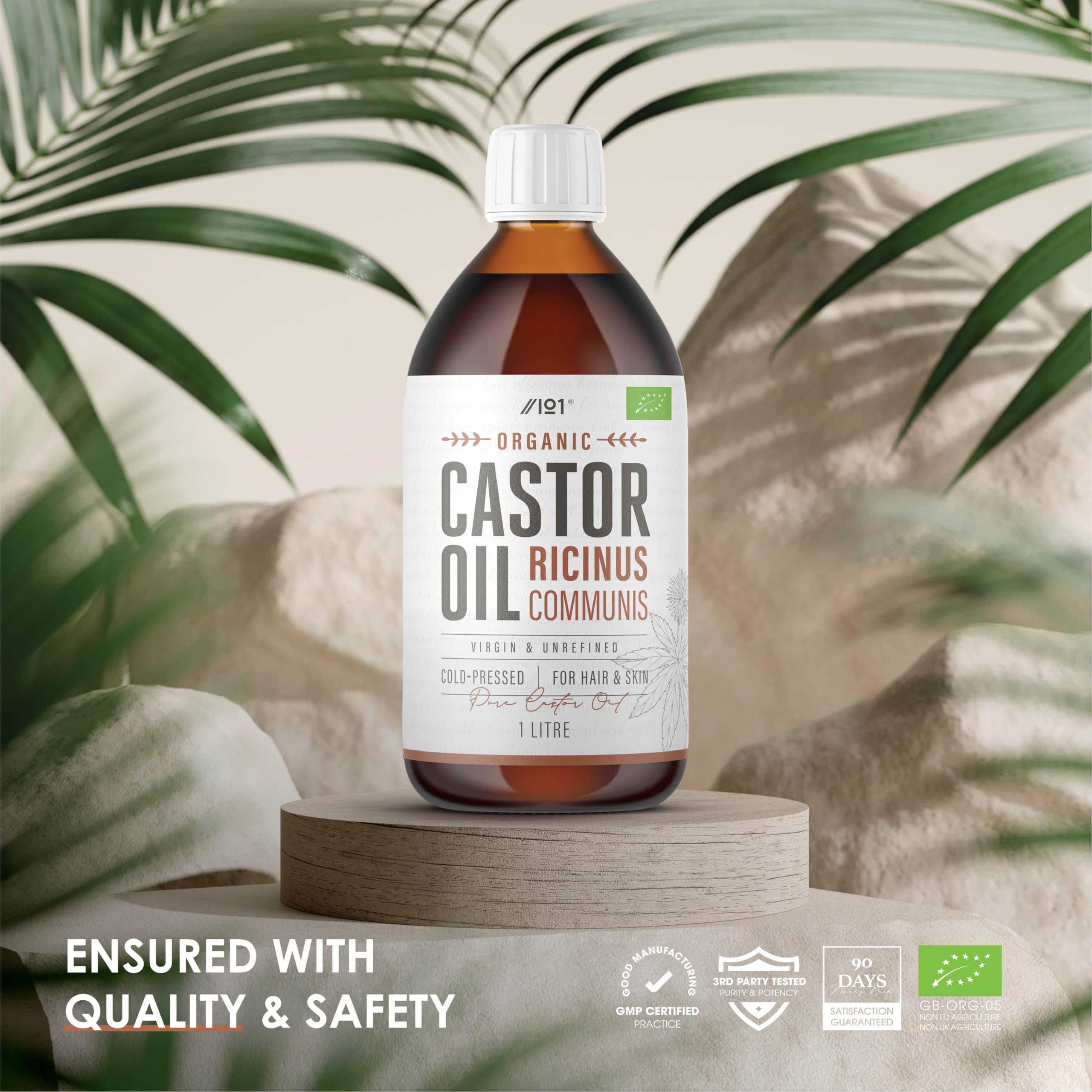 Organic Castor Oil 1 Litre – 100% Unrefind & Cold Pressed – Hexane Free (PET Bottle) – for Skin & Hair – Sustainably Sourced – By Alpha01