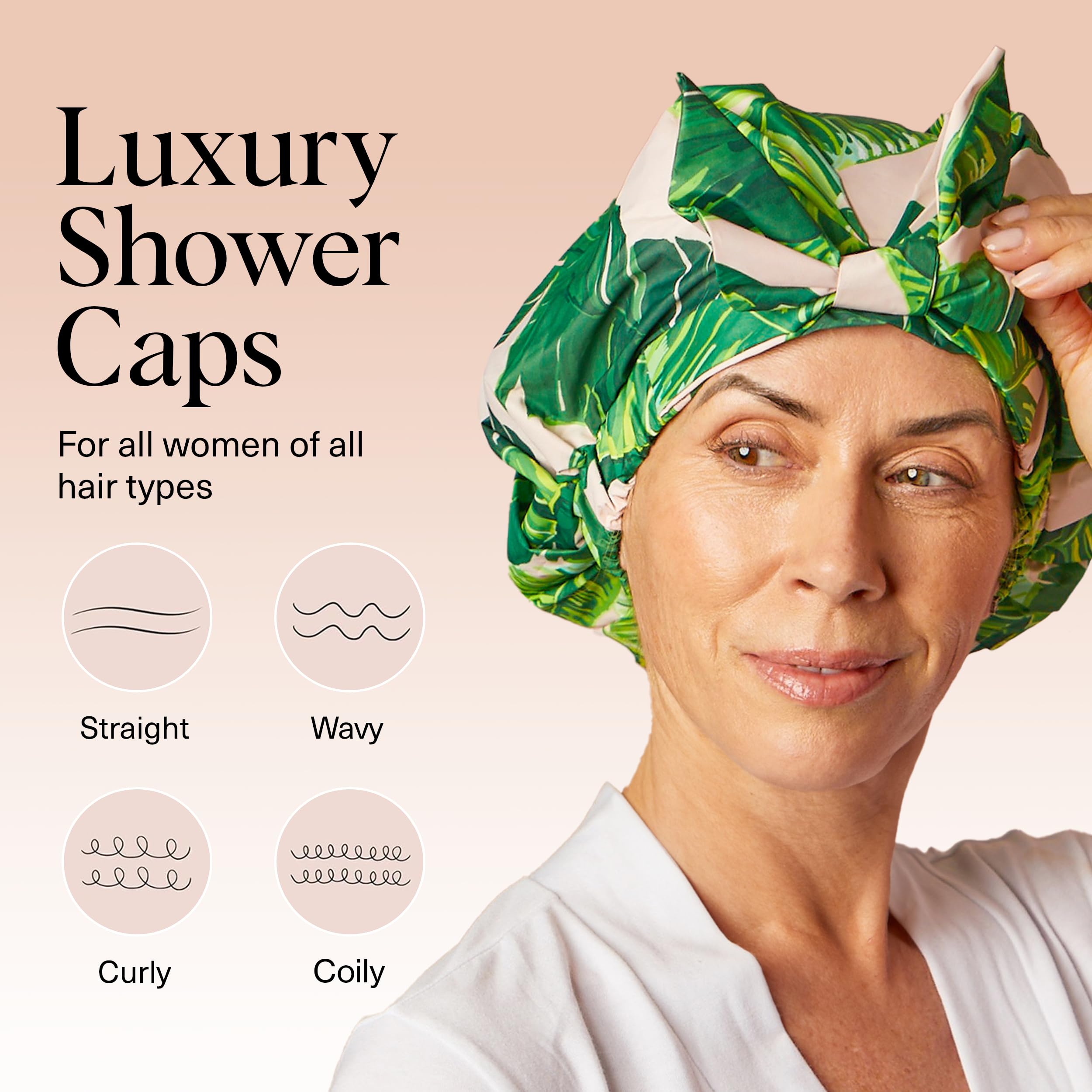 Kitsch Luxury Shower Cap for Women, Palm Leaves- Palm Leaves