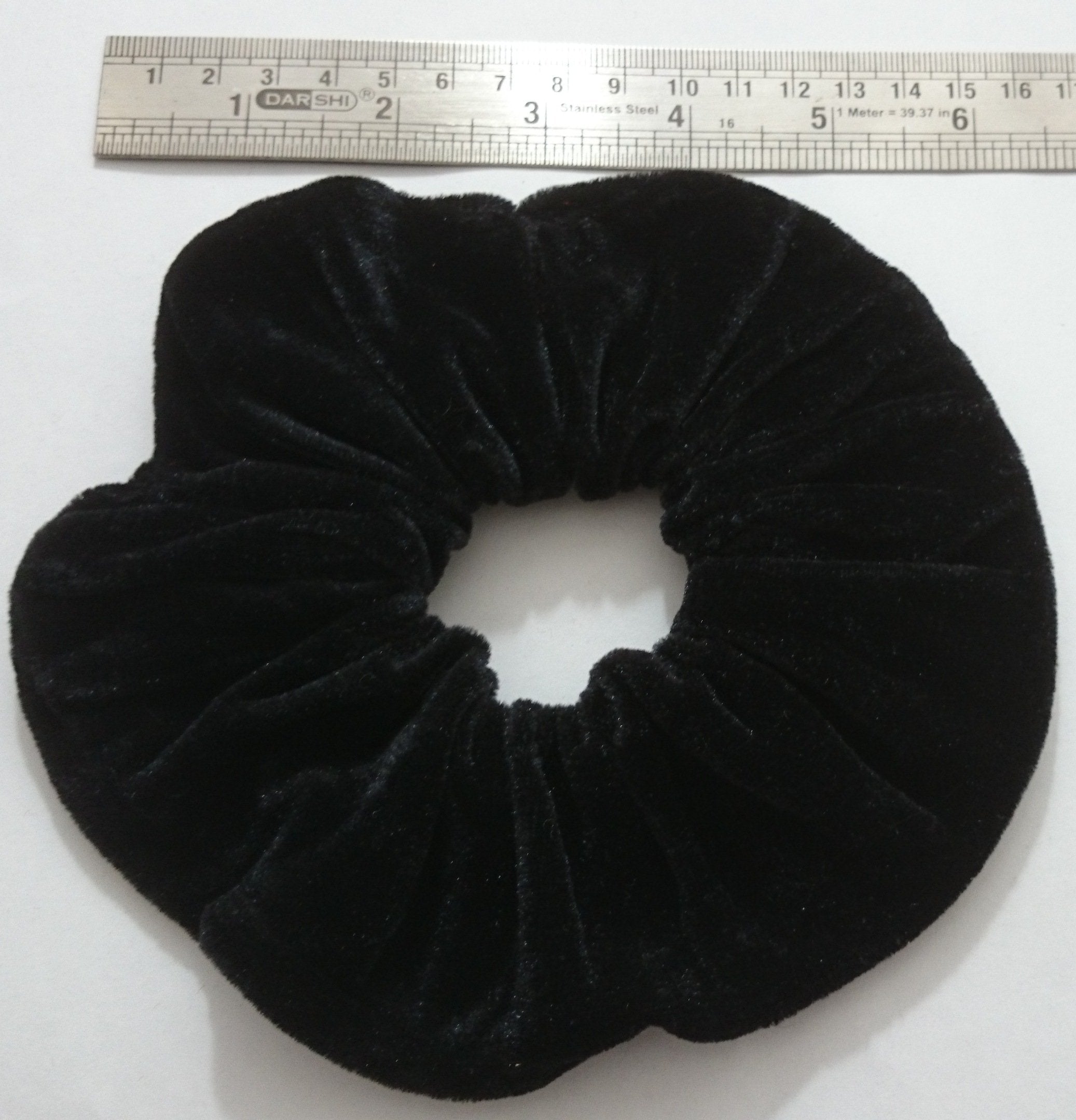 AADYA PAIR OF EXTRA LARGE (15CM) VELVET HAIR SCRUNCHIES ELASTIC SCRUNCHY HAIR BOBBLES (26 DIFFERENT COLORS) (BLACK) by Aadya
