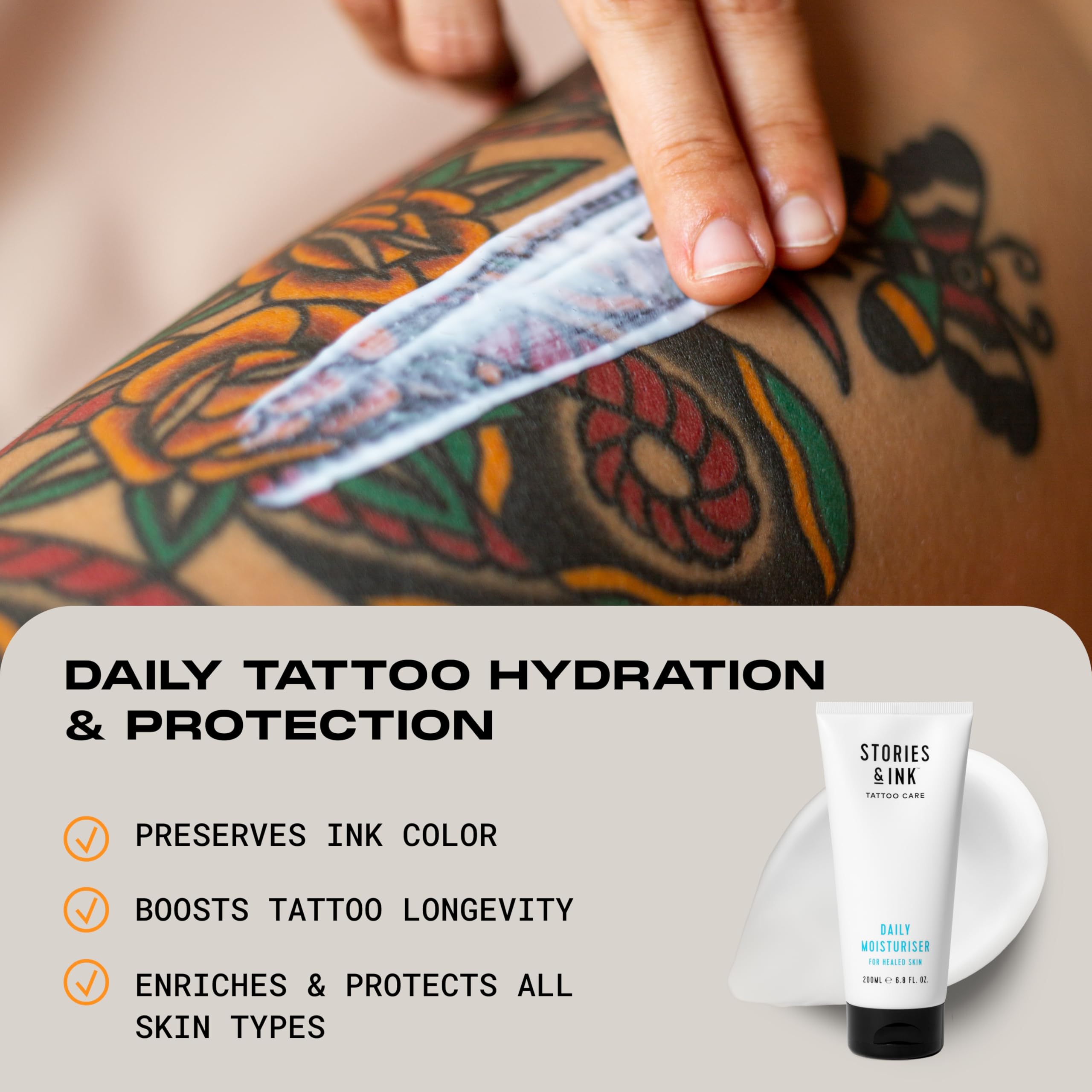 Stories & Ink Tattoo Aftercare | DAILY MOISTURIZER - with Advanced UV Ink Protection to Prevent Tattoo Fading, Protects & Hydrates Healed Tattoos