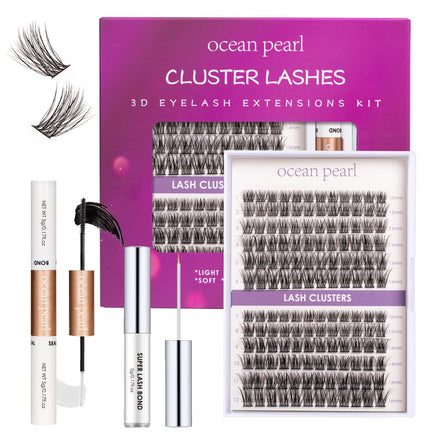 Ocean Pearl Cluster Lashes 144PCS Eyelash Clusters 10-16mm Lash Extension Kit Individual Eyelashes DIY Eyelash Extension Kit Natural Lash Clusters with Super Bond and Seal Super Glue-OP25