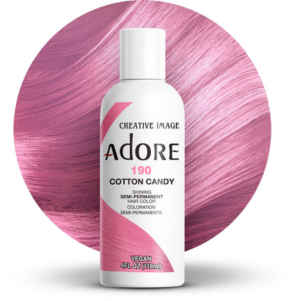 Adore Semi Permanent Hair Color - Vegan and Cruelty-Free Pink Hair Dye - 4 Fl Oz - 190 Cotton Candy (Pack of 1)