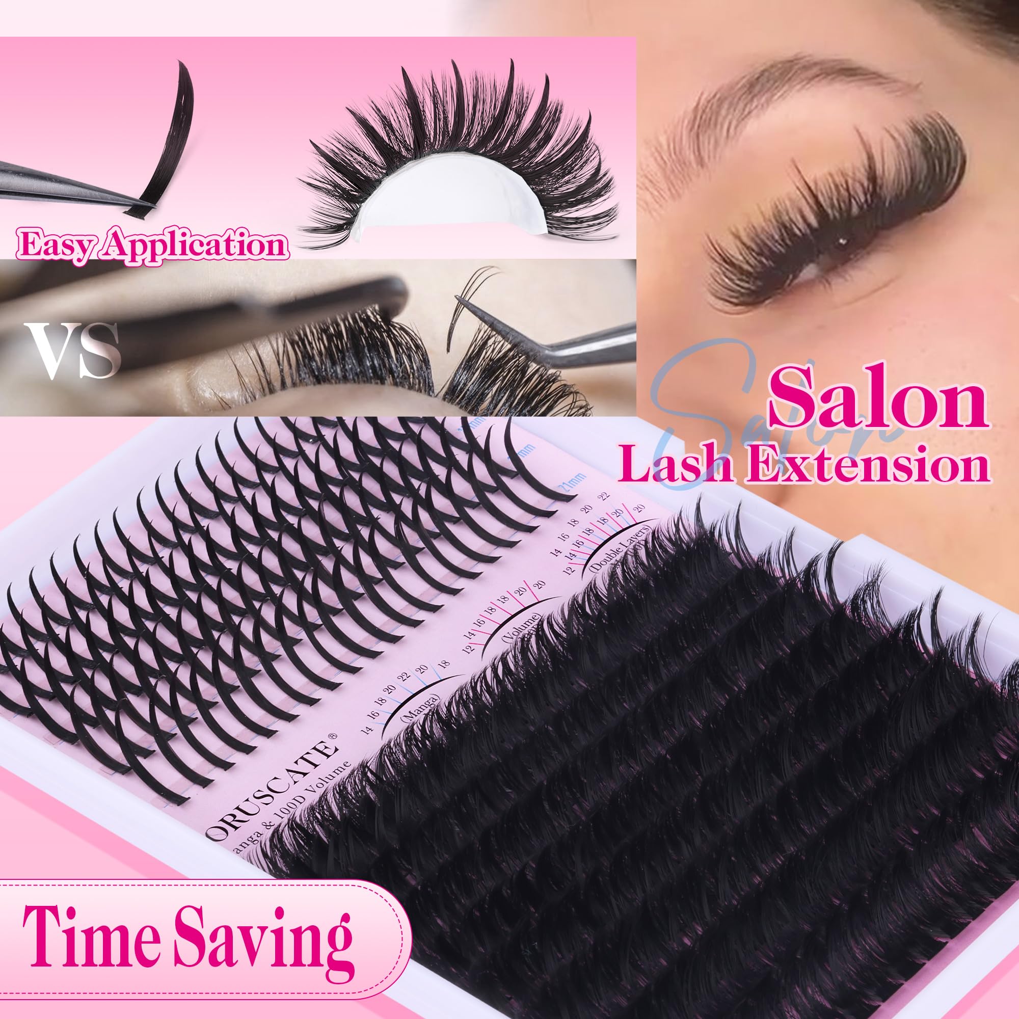 Cluster Lashes Kit 100D Lash Spikes Mega Volume Eyelashes Individual Kit Thick Individual Eyelashes with Spikey D Curl Lashes Cluster DIY Eyelash Clusters with Lash Glue by CORUSCATE
