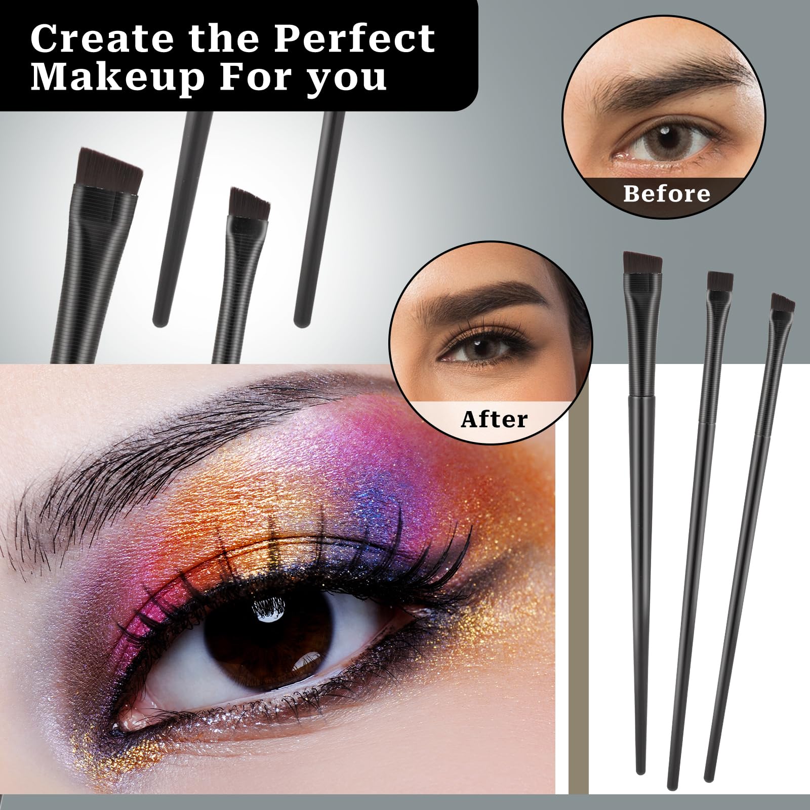 12 Pack Angled Eyeliner Brush Set Eyebrow Brushes, Flat Eyebrow Tint Brush, Ultra Thin Makeup Brush, Fine Slanted Eyebrow Brush Applicator, Eye Makeup Brush Applicator