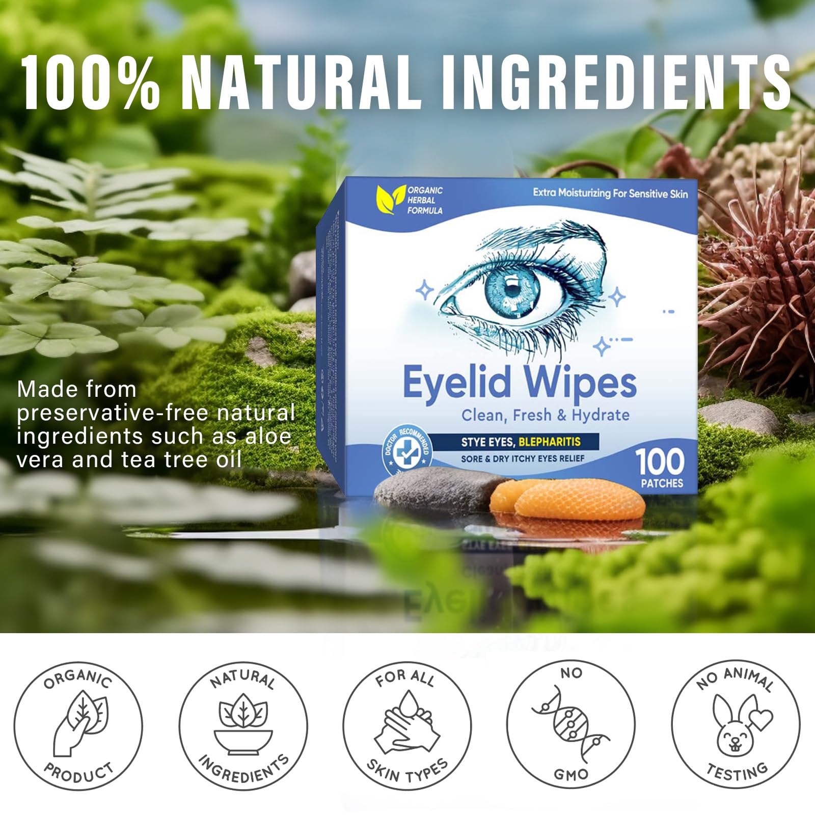 Eyelid Wipes, 100 PCS Stye Eye Treatment, for Blepharitis Treatment, Dry, Itchy Eyes and Eye Cleaning, Gentle and Soothing