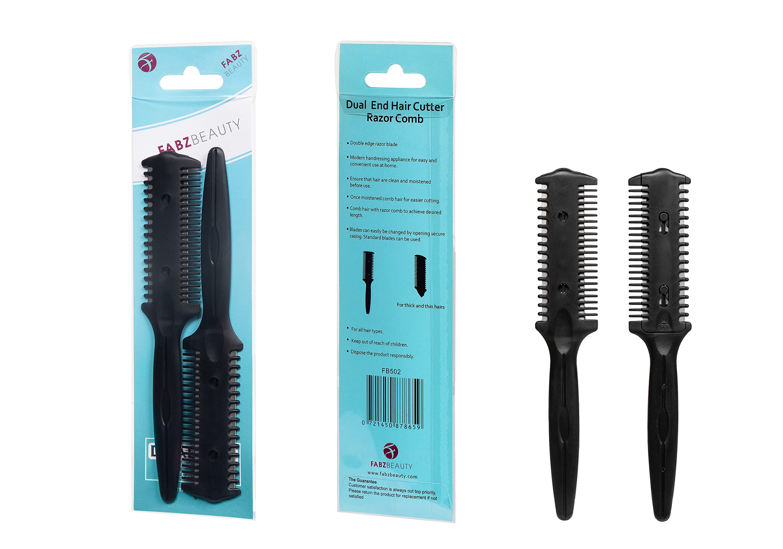 Fabz Beauty Hair Thinning Comb, Double Sided Hair Trimmer Styling Razor Comb, Black, Unisex, Manual, 1 Count