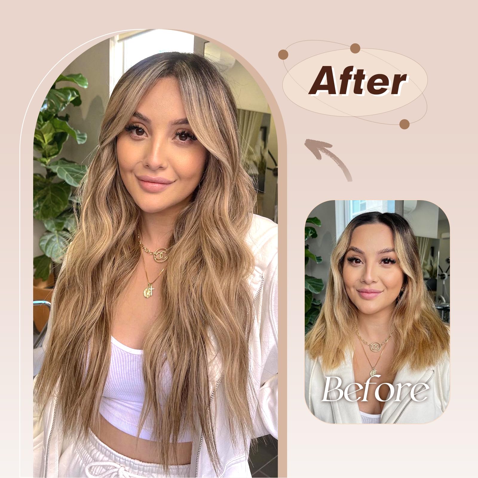 FESHFEN Clip in Hair Extensions 4PCS Dirty Blonde Thick Hair Piece Long Wavy Clip in Extensions Highlighted Full Head Synthetic Fiber Hairpieces for Women, 20 Inch 180g