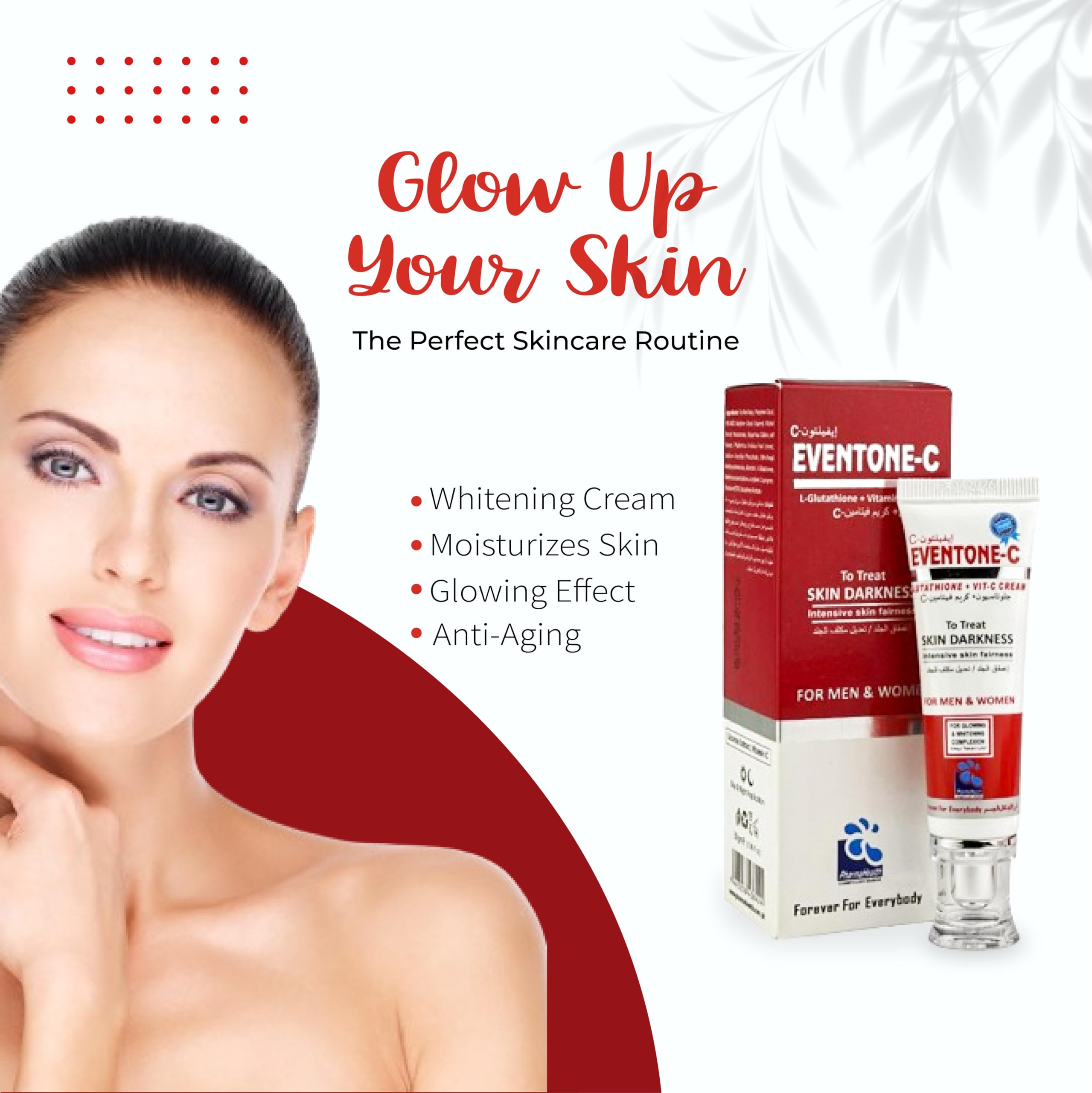 Pharmahealth Eventone-C L-Glutathione & Vitamin C Face Cream – Hydrating & Brightening Moisturizer for Uneven Skin Tone, Anti-Aging, Wrinkle Care – For Men & Women