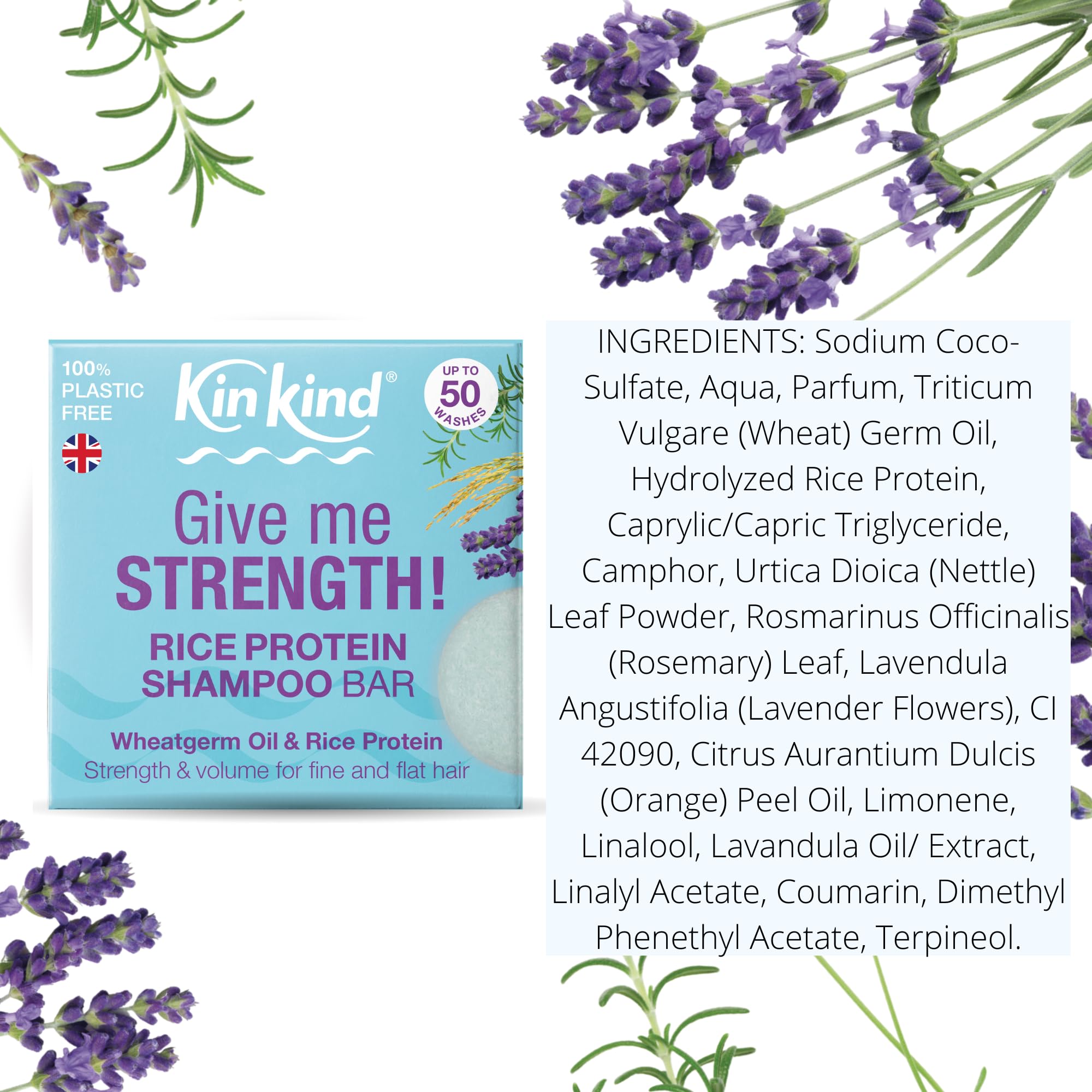 KinKind Rice Water Shampoo Bar for Hair Growth. Give Me STRENGTH! 3 Shampoo Bars for hair UK made. Solid Shampoo Bar with Rice Protein. Natural Hair Thickening Menopause Shampoo Bar for Thinning, Fine