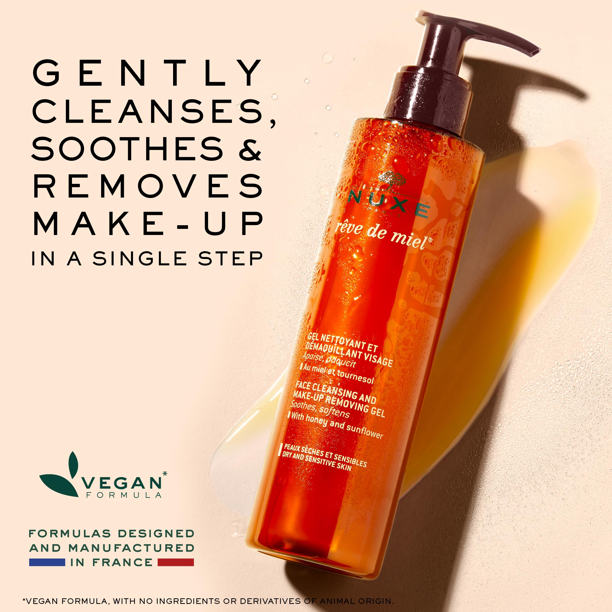 Nuxe Rêve de Miel Facial Cleanser & Makeup Removing Gel - Soothing Softening Cleanser with Honey & Sunflower - 6.7 fl.oz