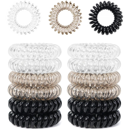 Sularpek Spiral Hair Ties, 12 Pcs Set, Waterproof Plastic Hair Coil Bands, Multi-Color Hair Elastic Bands for Women Girls