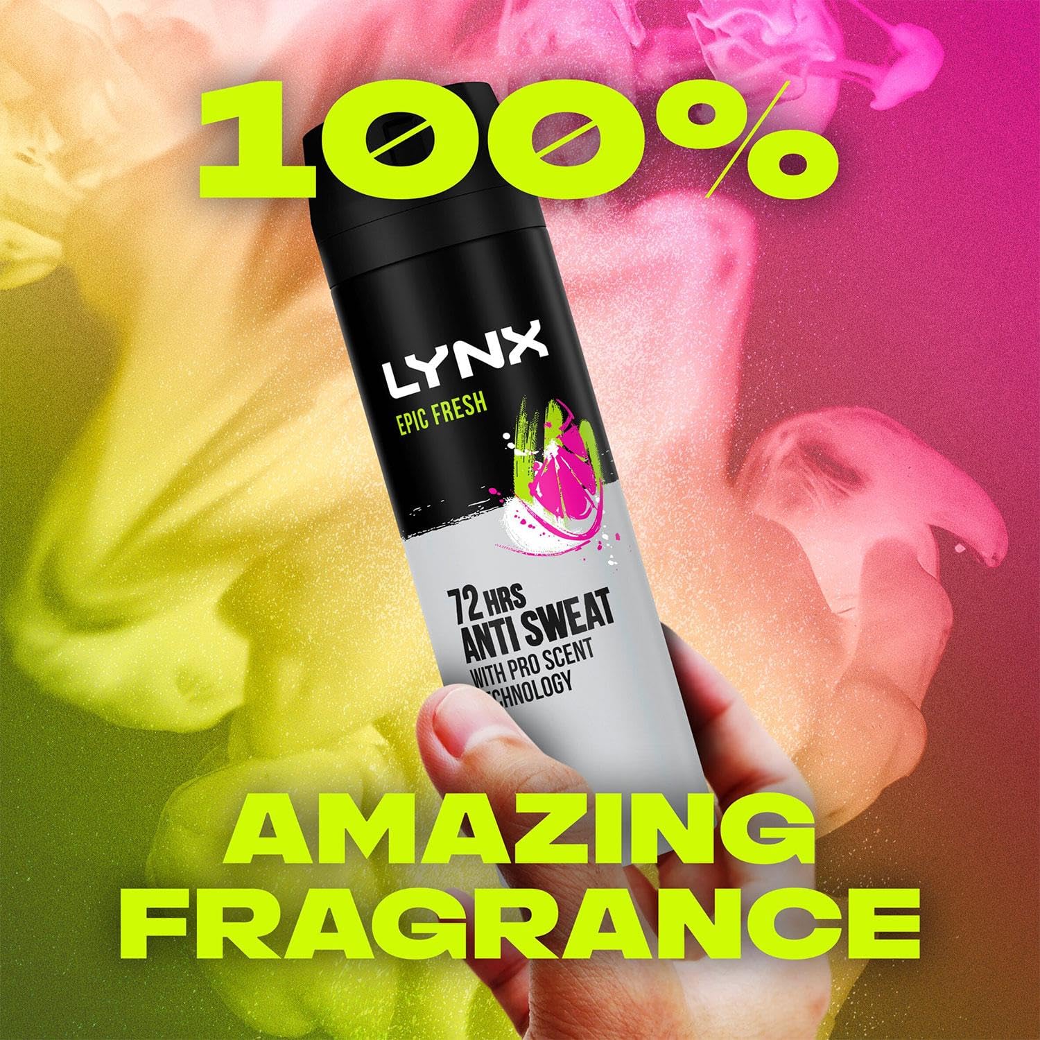Lynx Anti-Perspirant Epic Fresh 72-Hour Sweat & Odour Protection Deodorant Spray for Men with Unique Scent of Grapefruit and Tropical Pineapple, 200ml Pack of 3