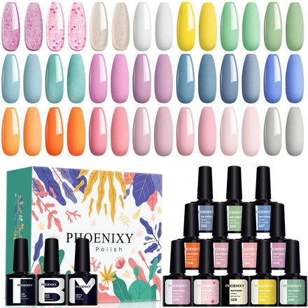 Gel Nail Polish Set - Phoenixy 24pcs 8ml UV Gel Nail Polish Starter Kit Soak-off Gel Polish Nail Varnish Sets Nails Polishes with Base and Top Coat Gifts for Women