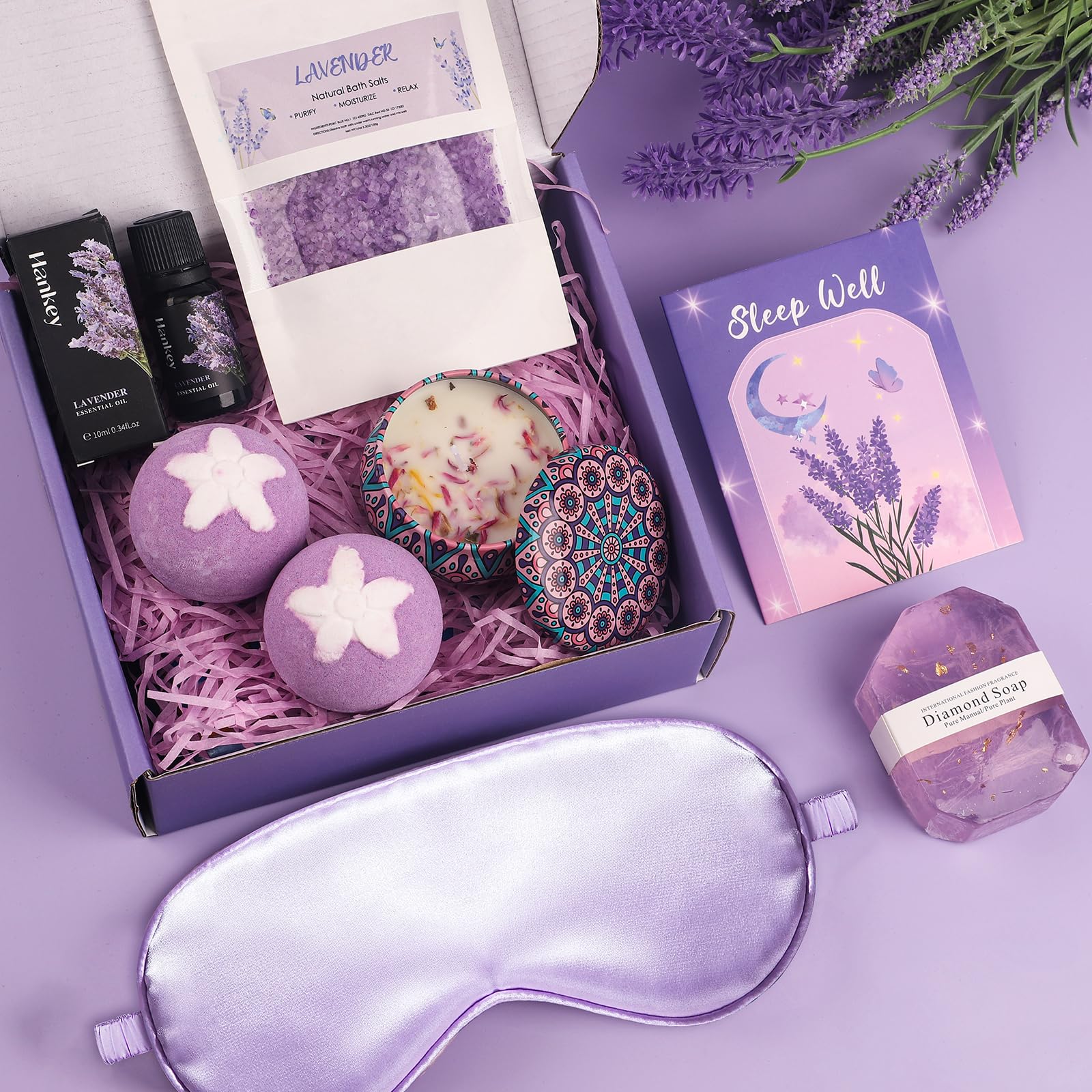 Lavender Pamper Gifts for Women, Bath Self Care Set, Mothers Day Gift , Relax Get Well Soon Gifts for Women, Ideas for Best Friends, Mum, Sister, Ladies