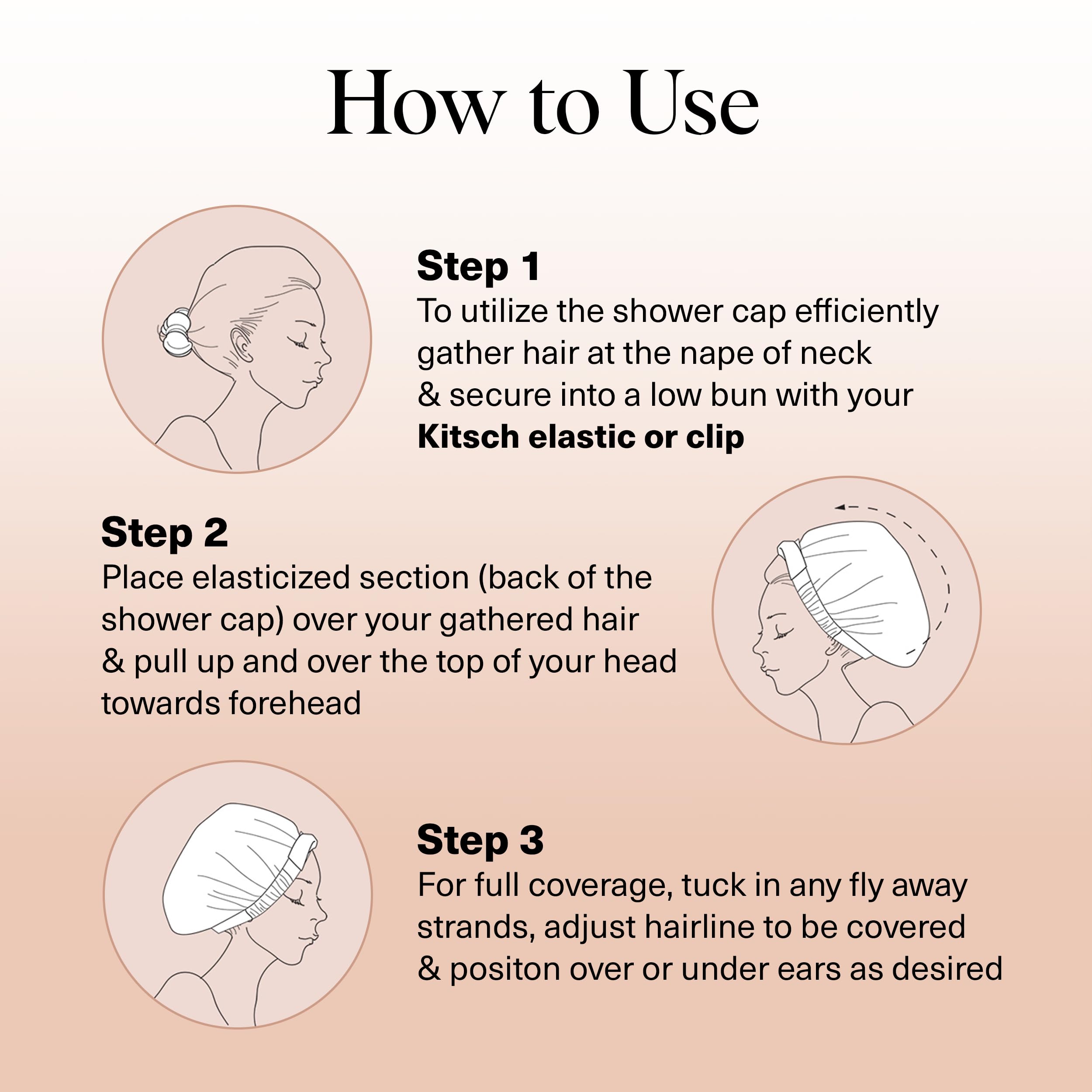 Kitsch Luxury Shower Cap for Women - Reusable Shower Cap for Long Hair with Non Slip Silicon Grip | Waterproof Hair Cap for Shower with One Size Fits Most | Stylish Hair Cover for Shower (Blush Dot)