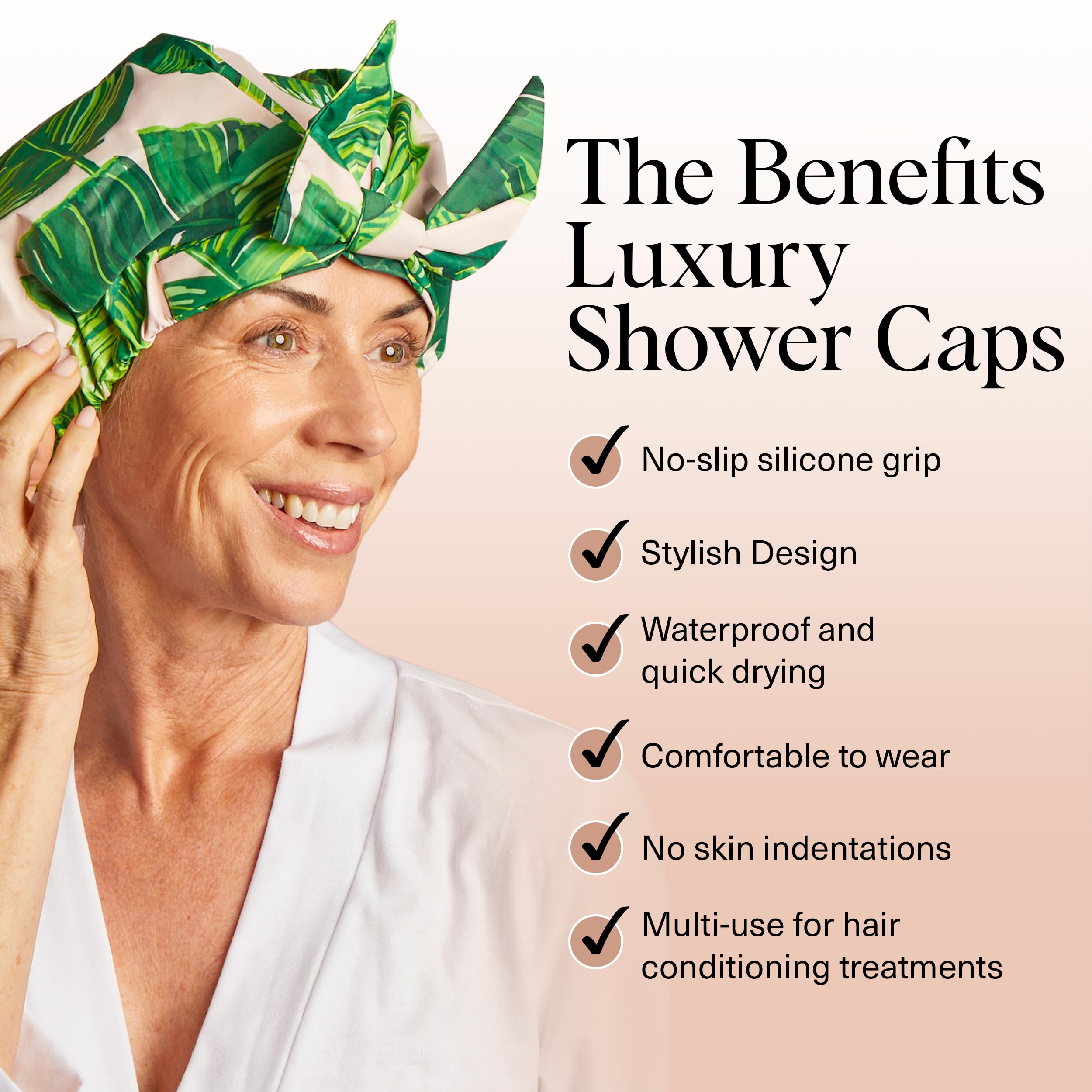 Kitsch Luxury Shower Cap for Women, Palm Leaves- Palm Leaves