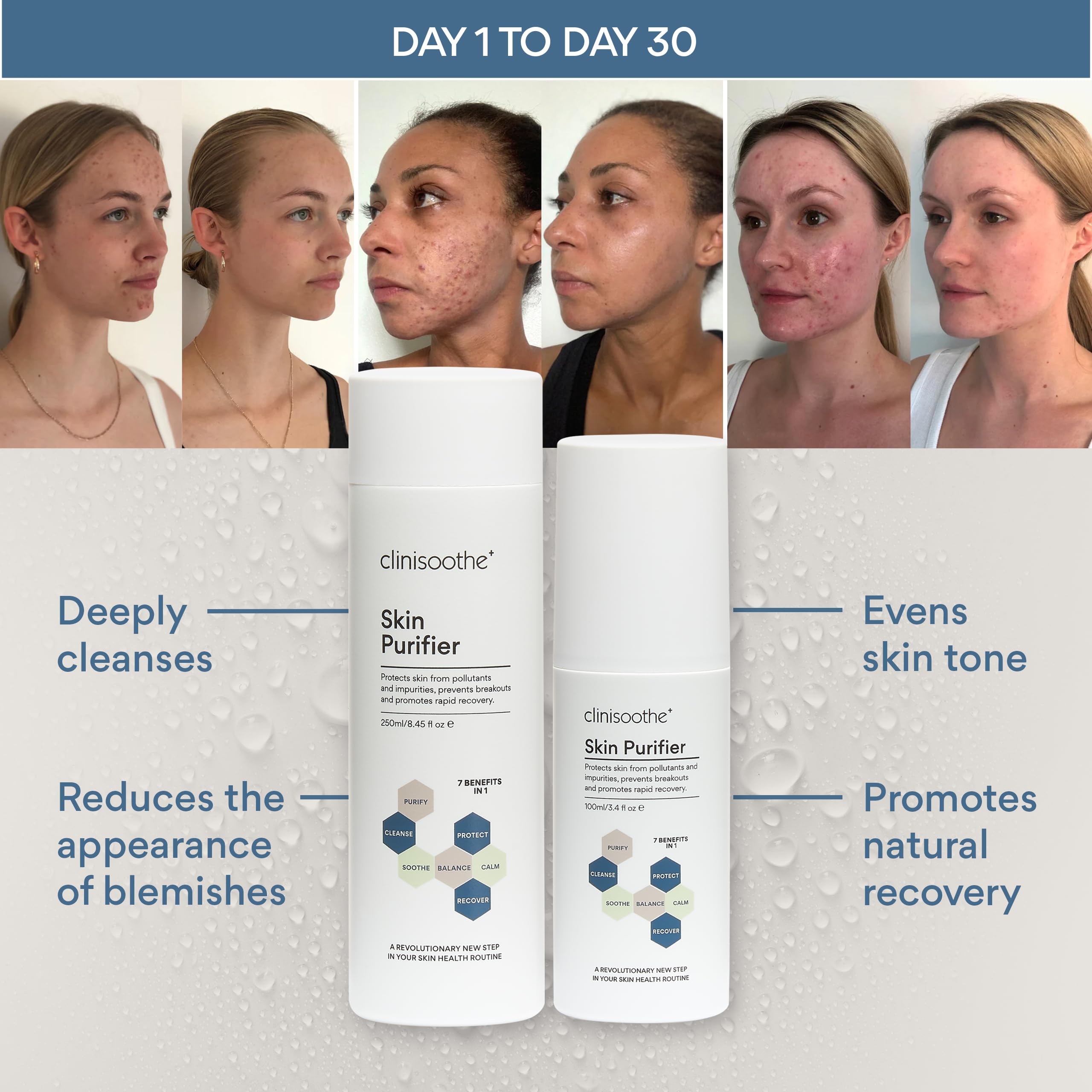 Clinisoothe+ Skin Purifier 250ml Pour Top - with Hypochlorous Technology to Protect The Skin from pollutants and impurities, Prevent breakouts and Promote Rapid Recovery