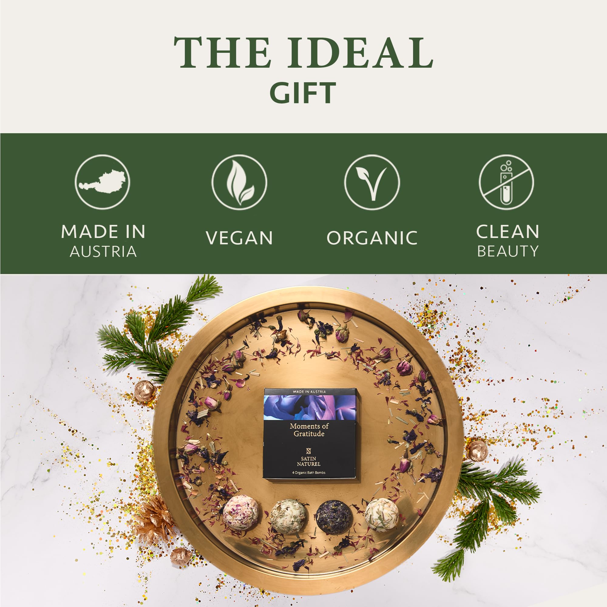 Satin Naturel Luxury Gifts for Women - 4X Organic Handmade Bath Bombs with Natural Essential Oil - Gifts for Her - Gifts for Girls - Bath Bombs for Women - Premium Gift Box