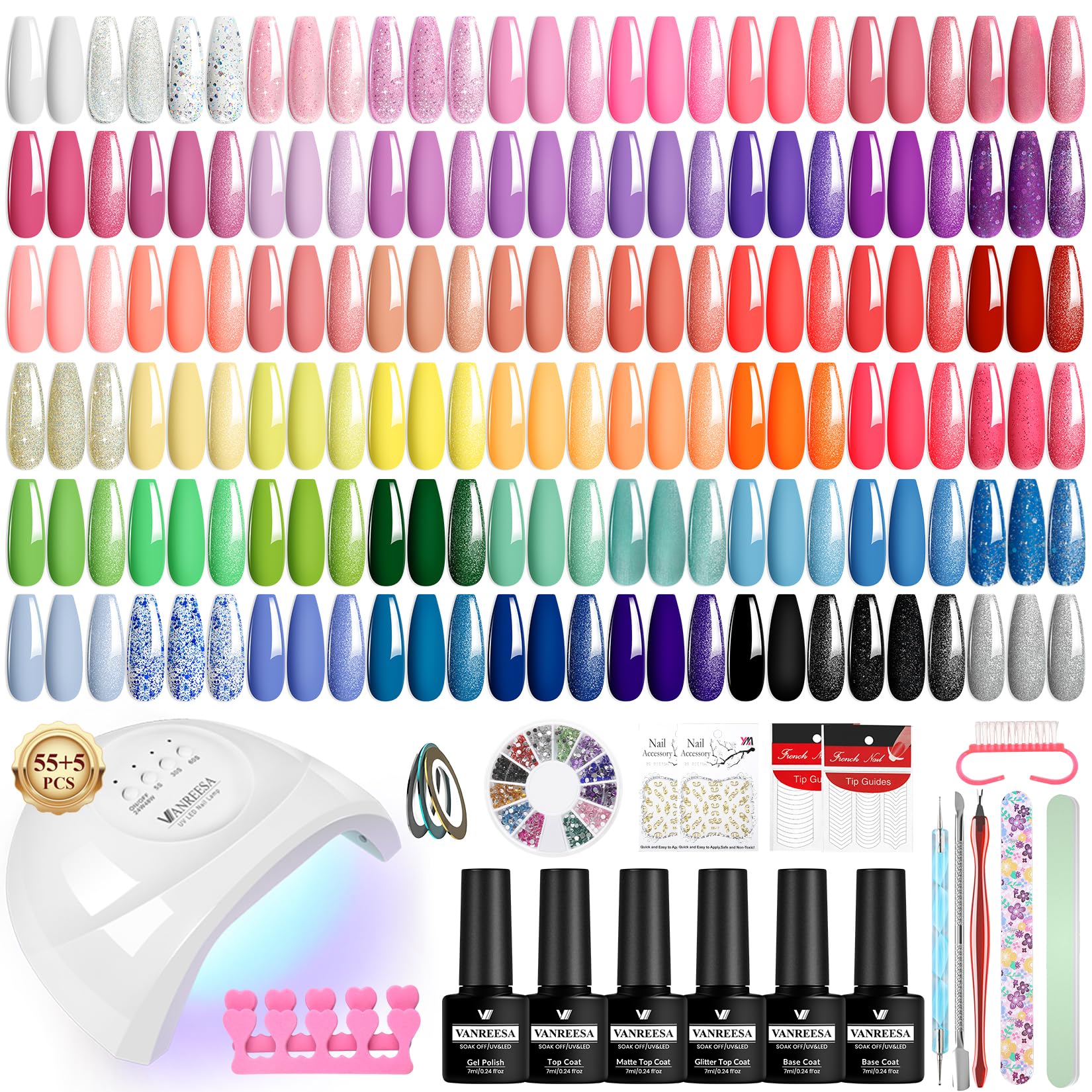 VANREESA Gel Nail Polish Set, 77 PCS Gel Nail Kit with 48W U V Lamp Spring Summer Colours White Pink Purple Blue Green U V Nail Polish Set with Manicure Tools Gifts for Women