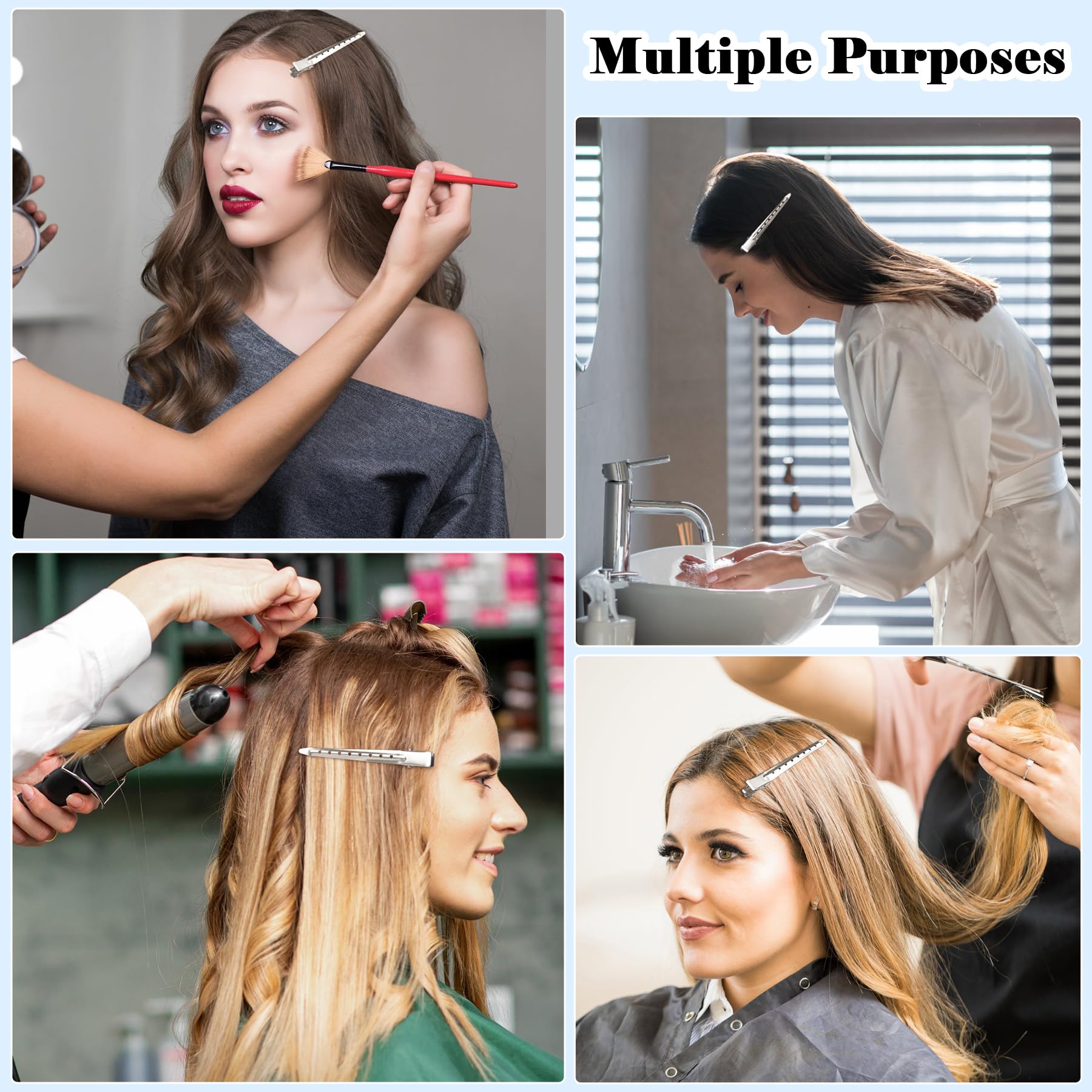 Gingbiss 24 Pcs Duck Billed Hair Clips for Styling Sectioning, 3.5 inch Metal Alligator Hair Clips for Women, Pin Curl Clips for Hair Roller,Salon,Bows DIY, Silver