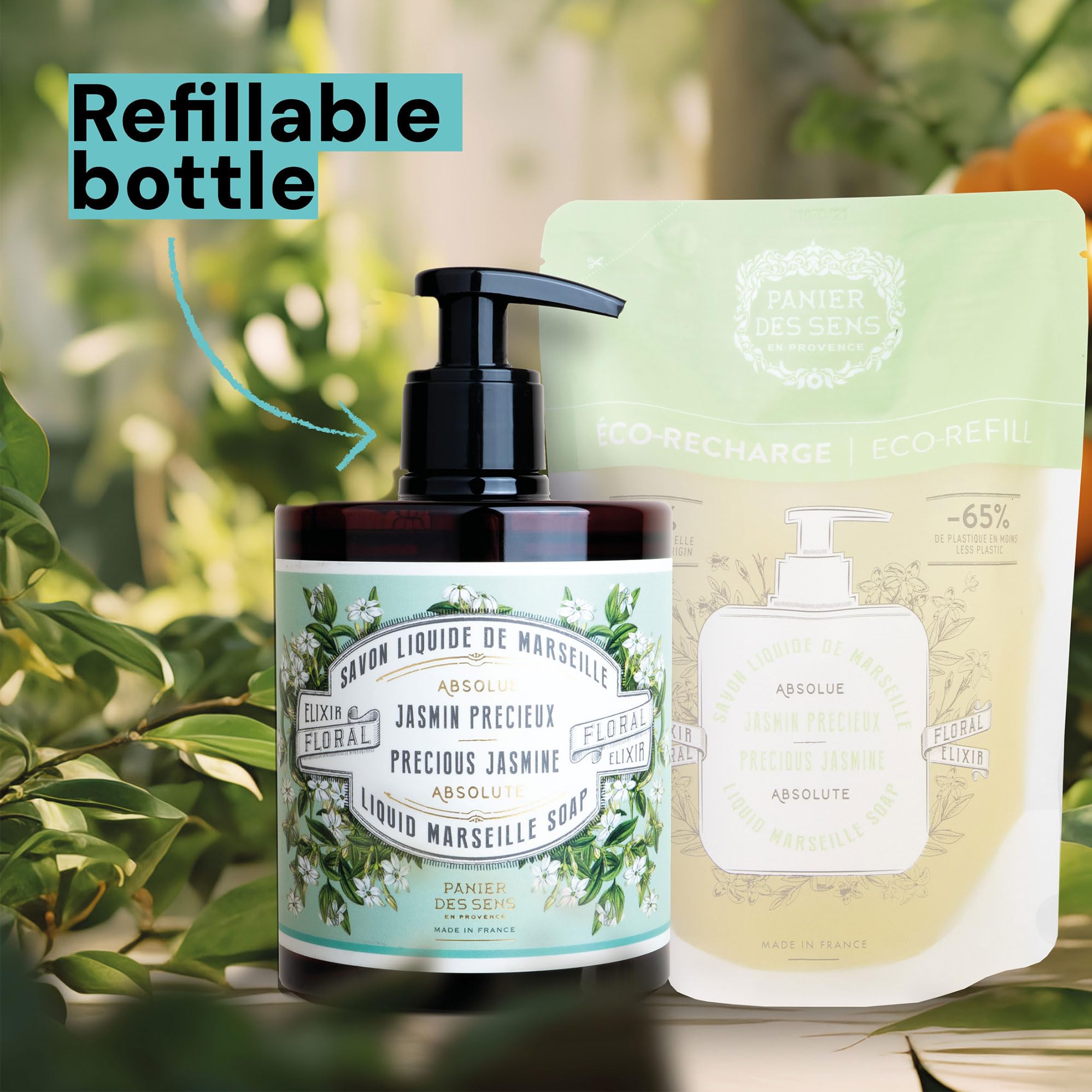 Panier des Sens - Liquid Hand Soap – Jasmine Soothing HandWash – With Olive - Savon de Marseille Made in France - Organic Hand Wash 96% Natural Ingredients - Vegan Soap 500ml