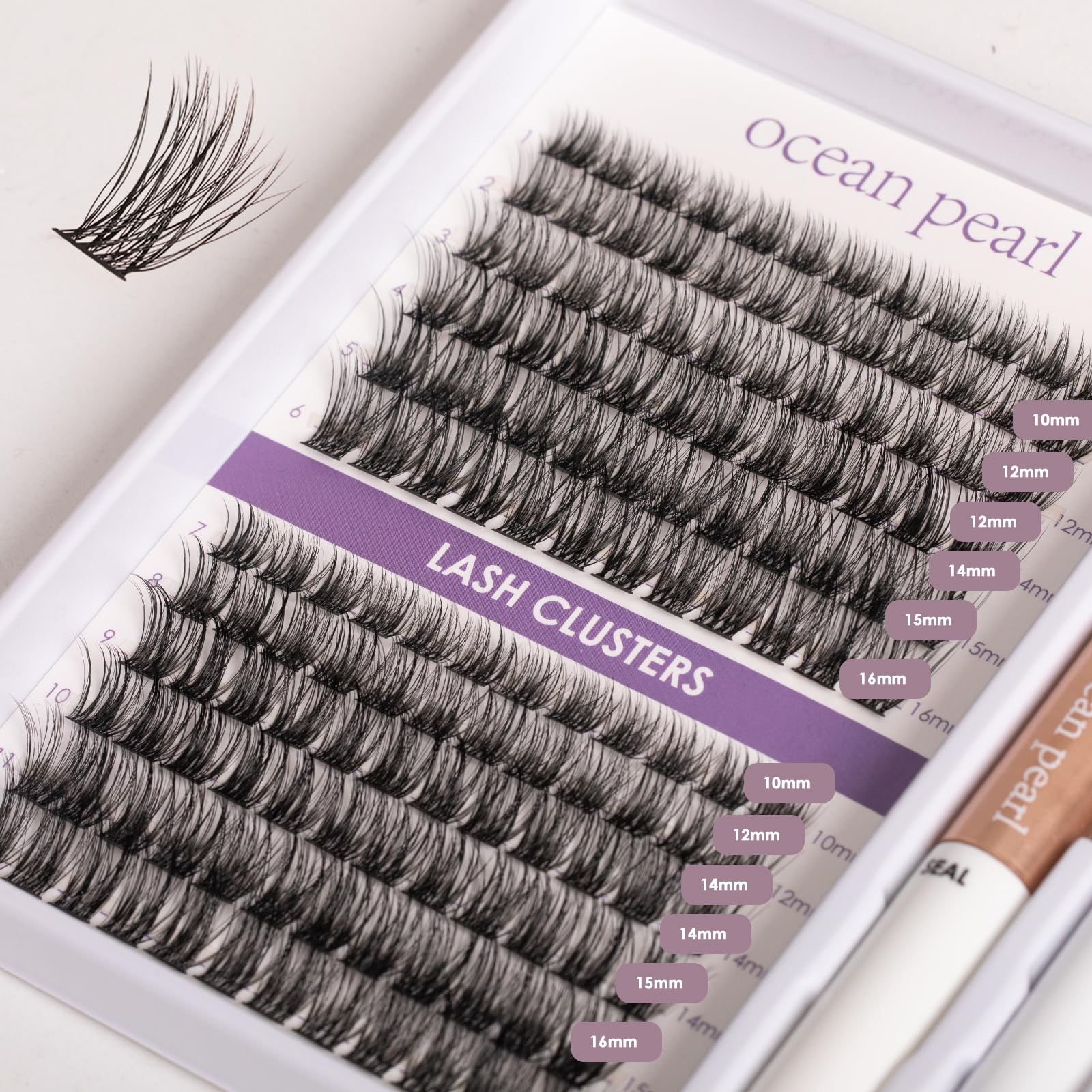 Ocean Pearl Cluster Lashes 144PCS Eyelash Clusters 10-16mm Lash Extension Kit Individual Eyelashes DIY Eyelash Extension Kit Natural Lash Clusters with Super Bond and Seal Super Glue-OP25