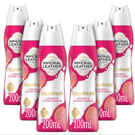 Imperial Leather Foamburst Nourishing Shower Gel, Lychee & Lotus Flower Body Wash, Luxurious Foam Lather, Gentle Skin Care, Bulk Buy, Pack of 6 x 200ml