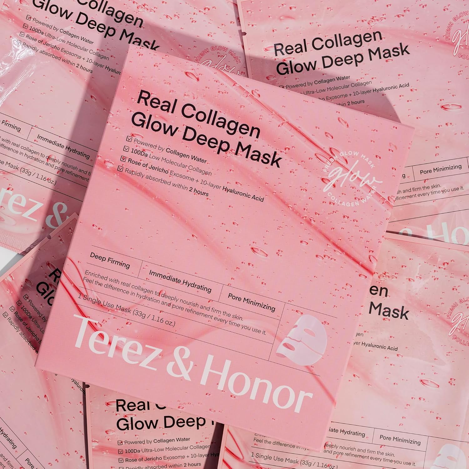 Collagen Face Mask Korean Skincare: 4ea x 33g Ultra-Low Collagen 100 Dalton Overnight Hydrogel Mask - Deep Hydration Anti-Wrinkle & Pore Minimizing - Glow like Glass Skin, [Made in Korea]