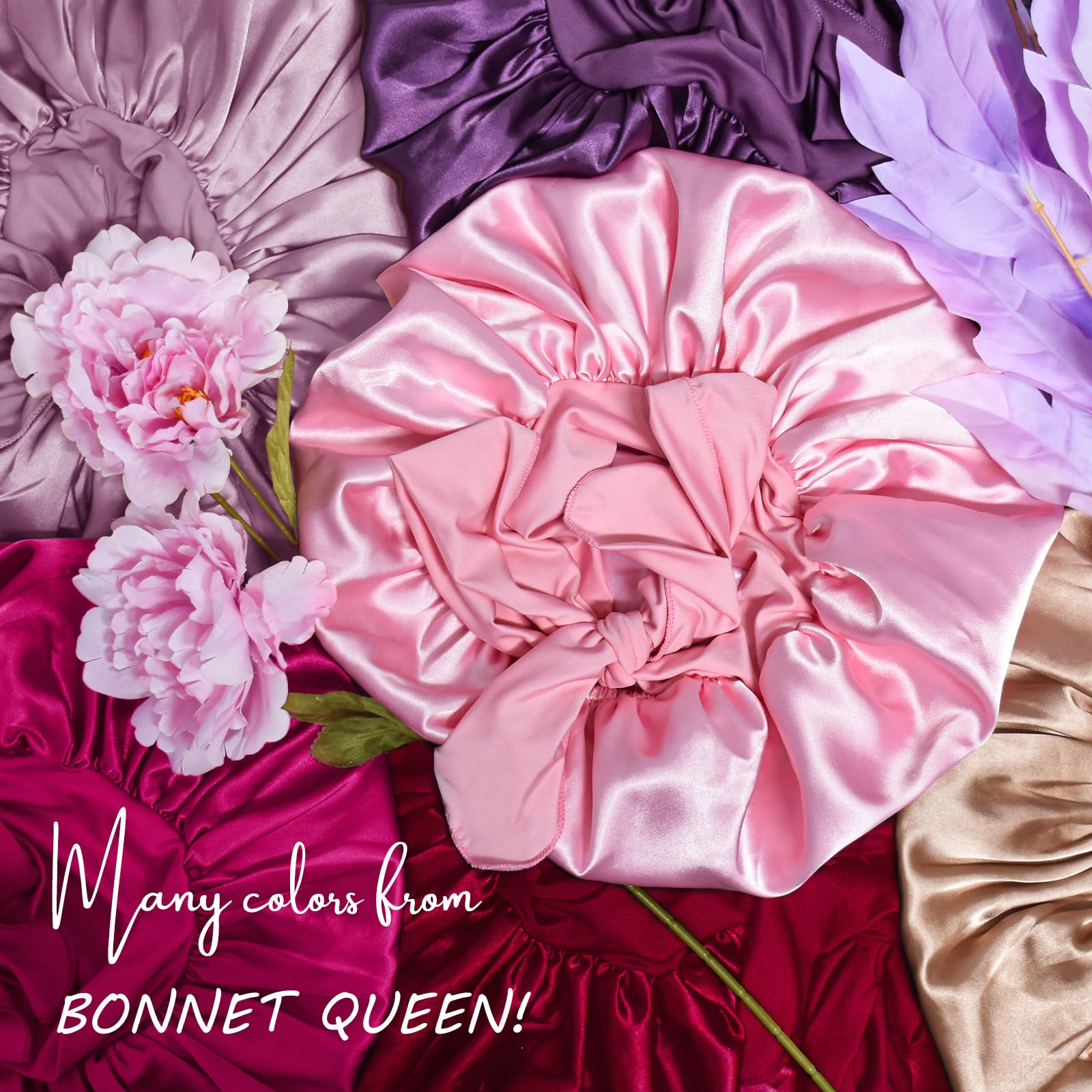 BONNET QUEEN Silk Bonnet for Sleeping - Satin Bonnet Designed for Women with Curly Hair, Sleep Cap with Adjustable Tie Band, Champagne