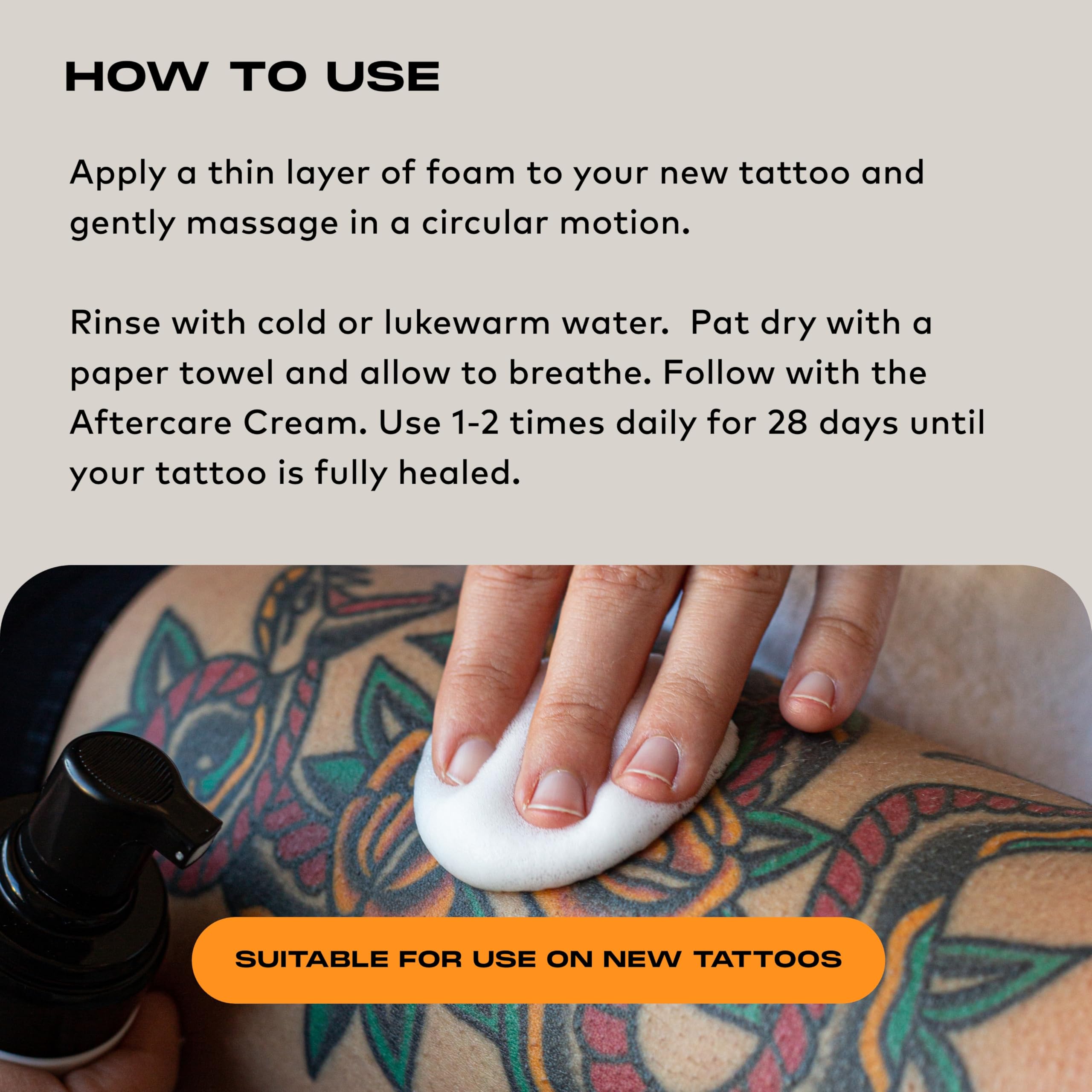 Stories & Ink | TATTOO AFTERCARE FOAM CLEANSER - For Fresh Tattoos, Soothes and Heals, Ultra Gentle, Soap & Sulfate Free