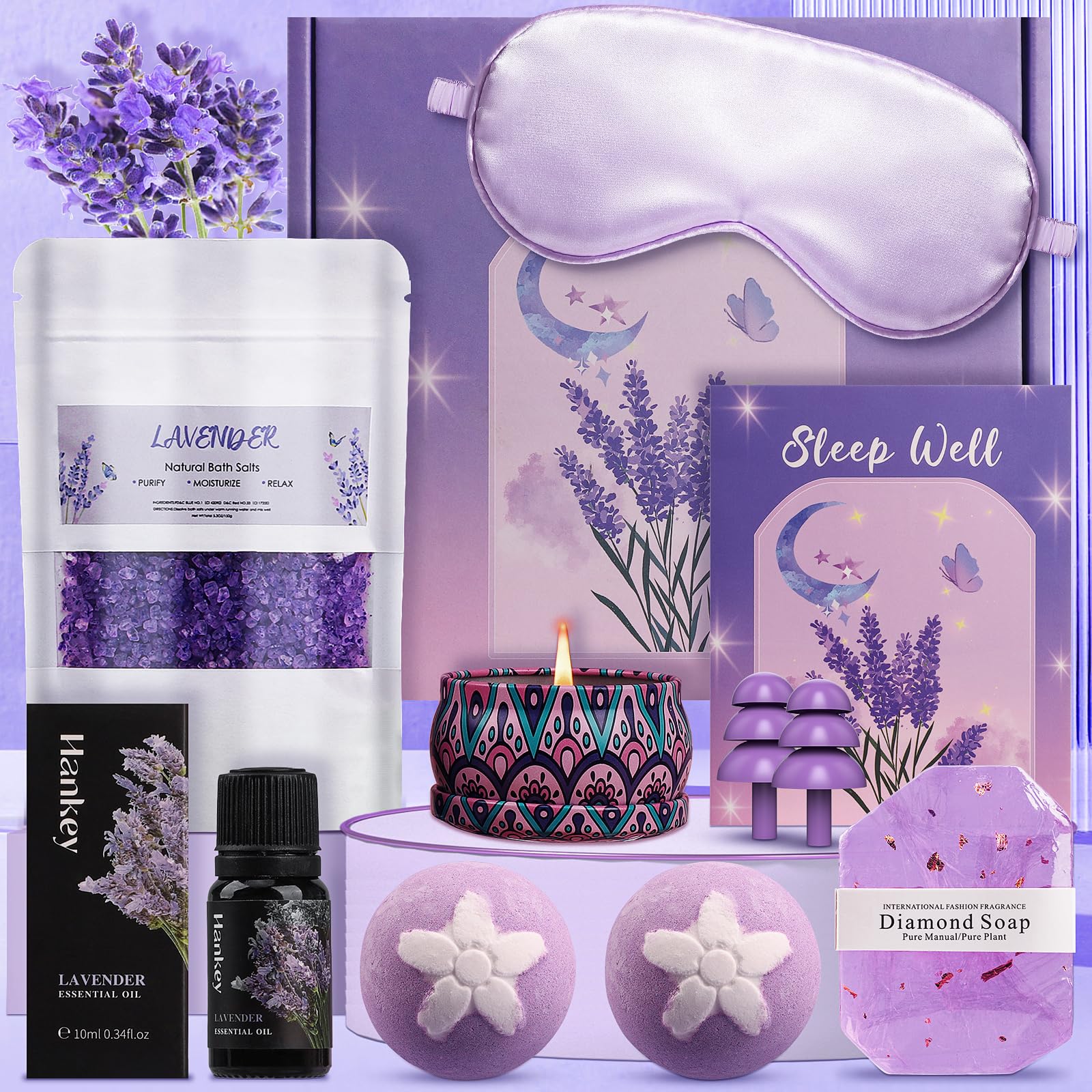 Lavender Pamper Gifts for Women, Bath Self Care Set, Mothers Day Gift , Relax Get Well Soon Gifts for Women, Ideas for Best Friends, Mum, Sister, Ladies