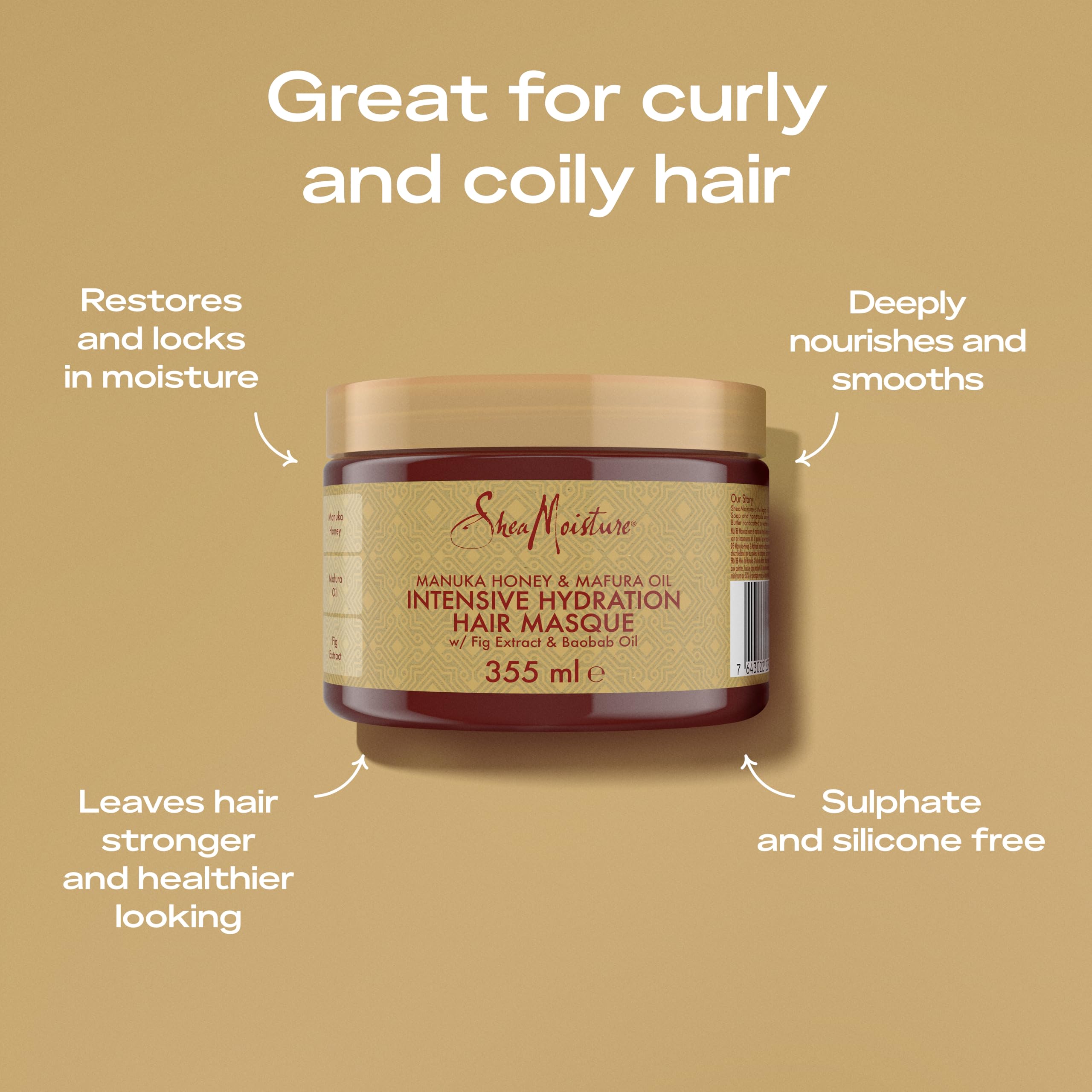 SheaMoisture Manuka Honey & Mafura Oil Intensive Hydration Hair Mask sulphate and silicone free hair mask for dry hair for dry, damaged hair contains nourishing hair oil 355 ml