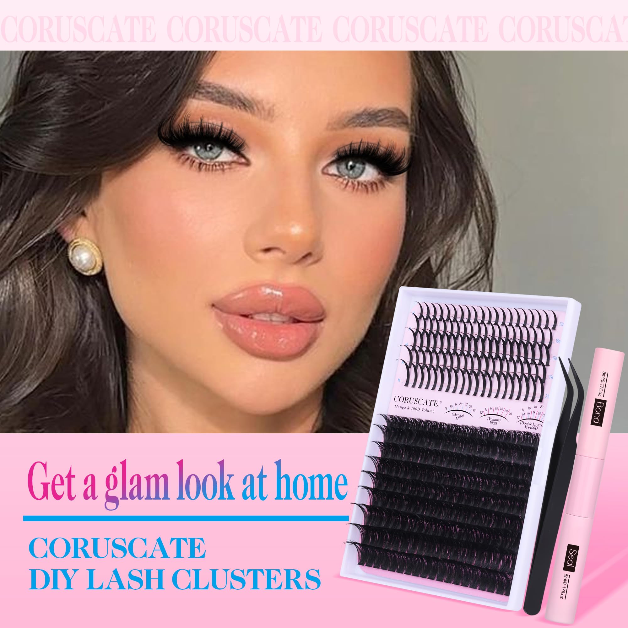 Cluster Lashes Kit 100D Lash Spikes Mega Volume Eyelashes Individual Kit Thick Individual Eyelashes with Spikey D Curl Lashes Cluster DIY Eyelash Clusters with Lash Glue by CORUSCATE