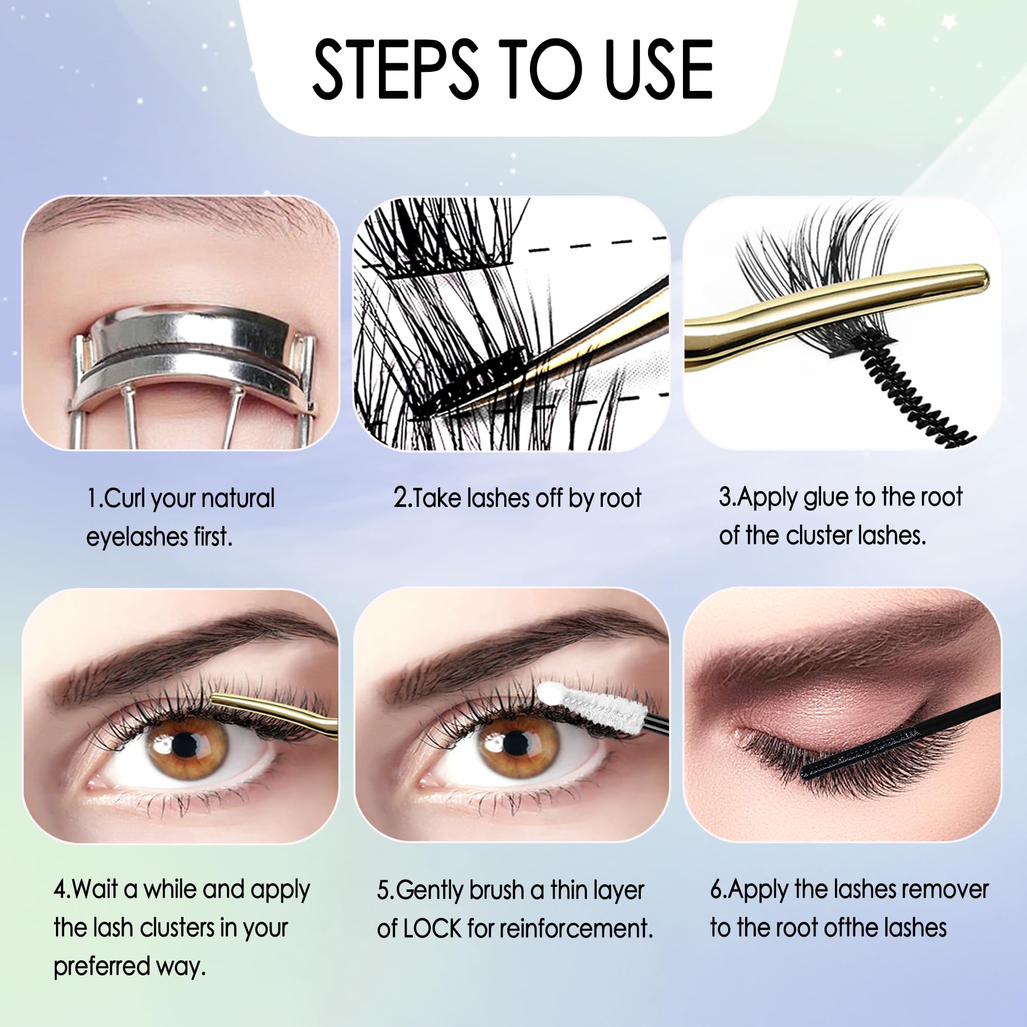 Cluster Lashes Extension Kit DIY Individual Eyeashes Extensions with Bond Seal Tweezers Remover 8-16mm Mixed Length Wispy 60Pcs Eyelash Natural Look DIY at Home