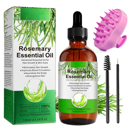 Organic Rosemary Oil for Hair Growth 120ml with Scalp Massager, 100% Pure Rosemary Essential Oil for Eyelashs, Eyebrows, Face, Skin Care, Body Massage, Nourishes The Scalp, Improve Blood Circulation