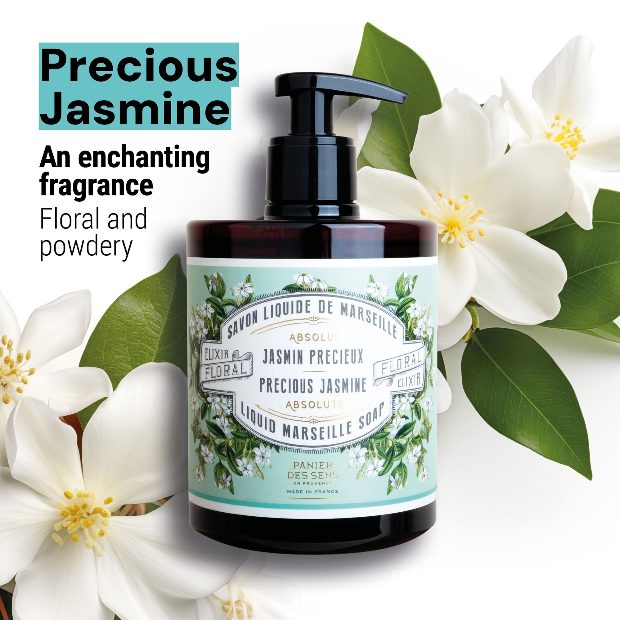 Panier des Sens - Liquid Hand Soap – Jasmine Soothing HandWash – With Olive - Savon de Marseille Made in France - Organic Hand Wash 96% Natural Ingredients - Vegan Soap 500ml