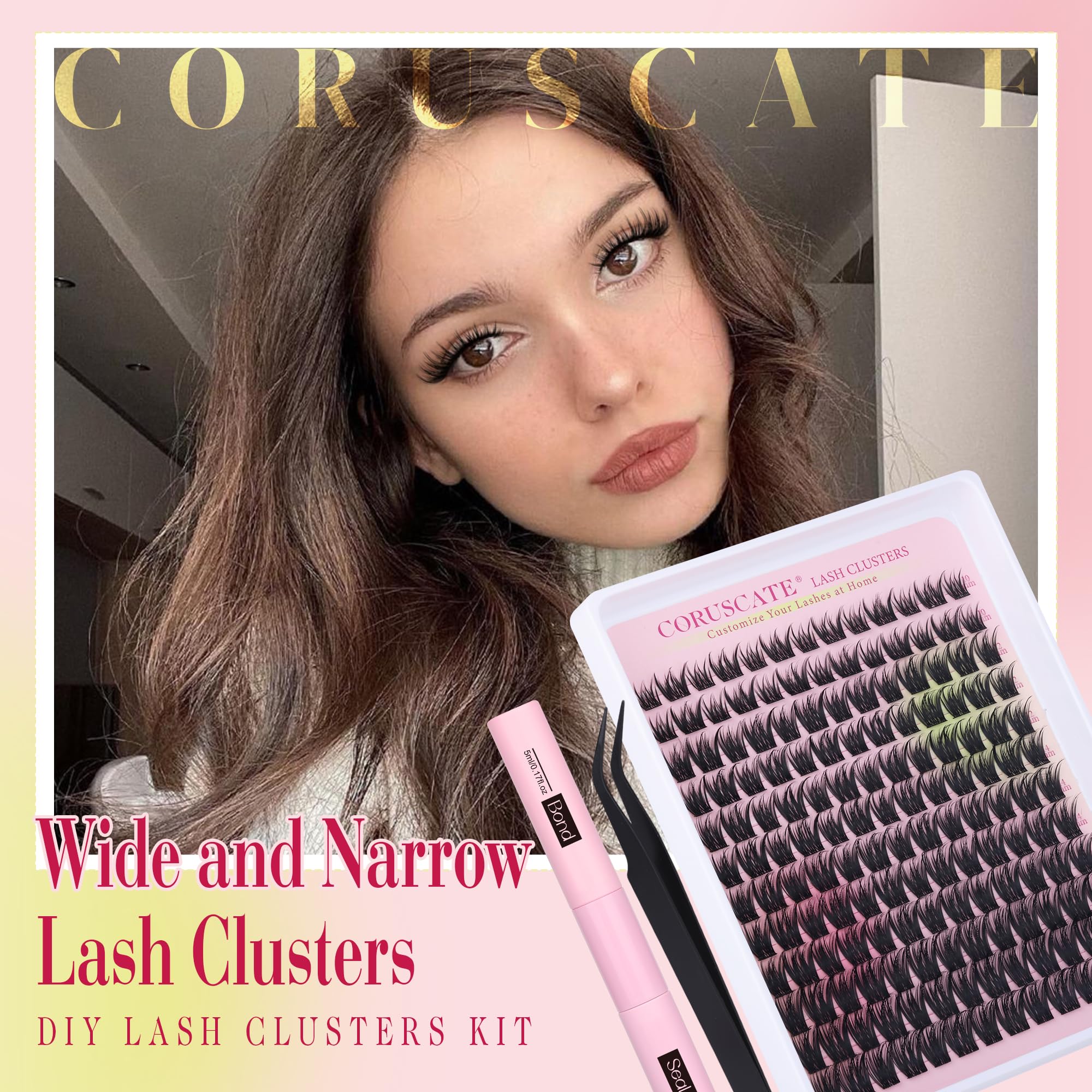 CORUSCATE Cluster Lashes Kit Wispy Eyelashes Individual Kit DIY Lash Extension Kit Natural Tatti Lashes Individual Cluster Eyelashes 10-16mm D Curl Lash with Bond and Seal Lash Glue