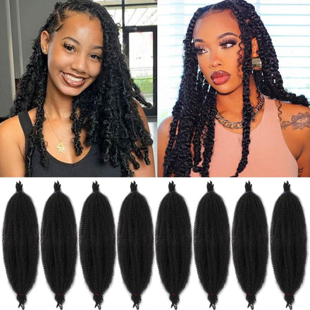 XTREND 8 Packs 16 Inch Soft Springy Afro Twist Hair Pre-Separated Spring Twist Hair for Faux Locs Natural Black Marley Twist Crochet Braiding Hair Synthetic Hair Extensions for Black Women 1B#