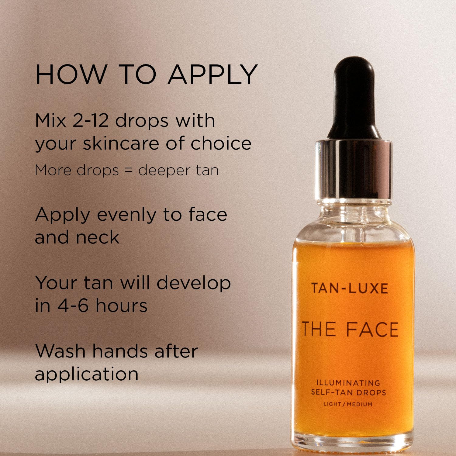 Tan-Luxe THE FACE Self Tan Drops, Medium/Dark (30 ml) Add Tanning Drops to Skin Care for Custom Face Tan, Cruelty Free & Vegan