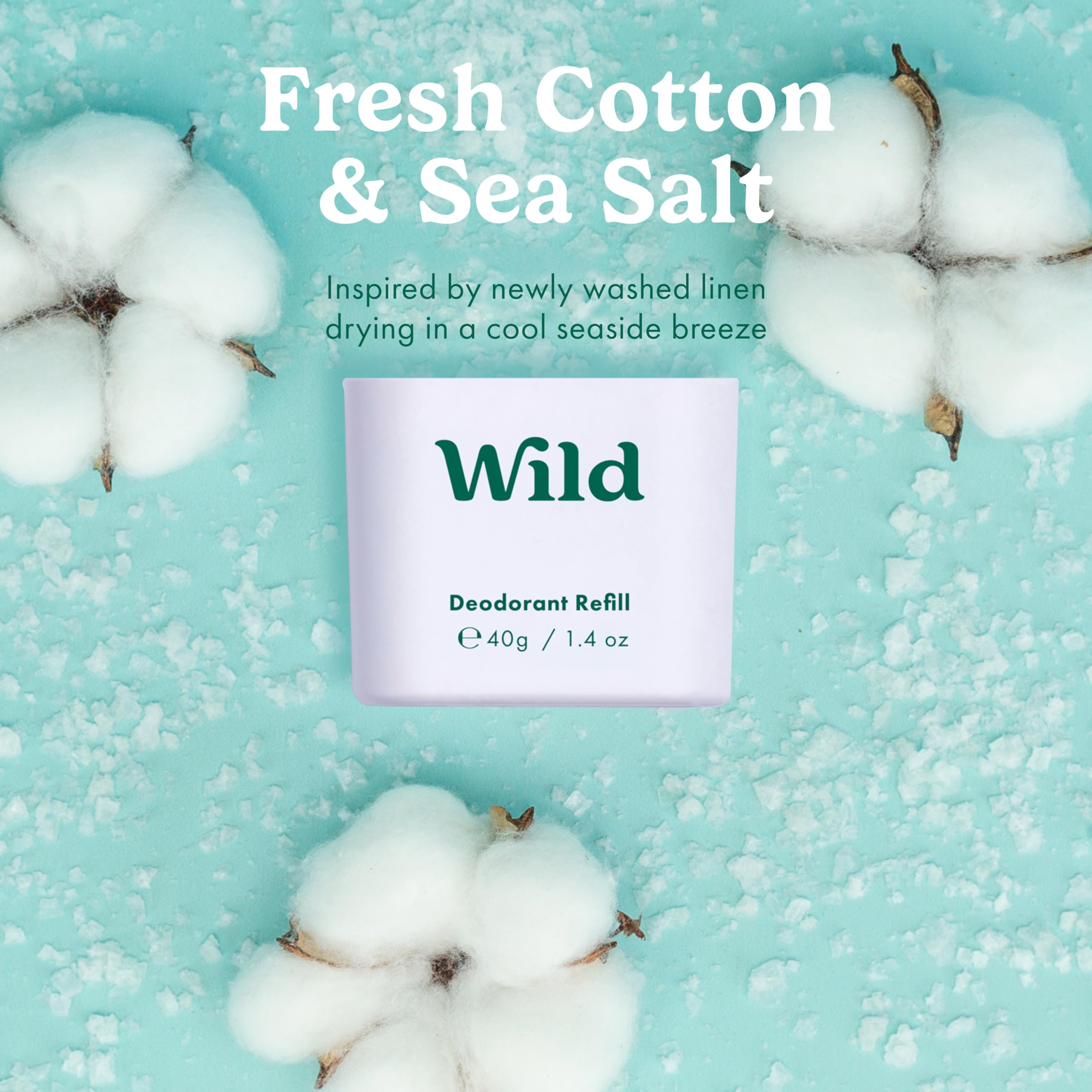 Wild - Refillable Deodorant Starter Kit - Black Case with Fresh Cotton & Sea Salt, Ocean Mist & Thunderstorm Scents - Long Lasting Protection - Aluminum Free - Vegan