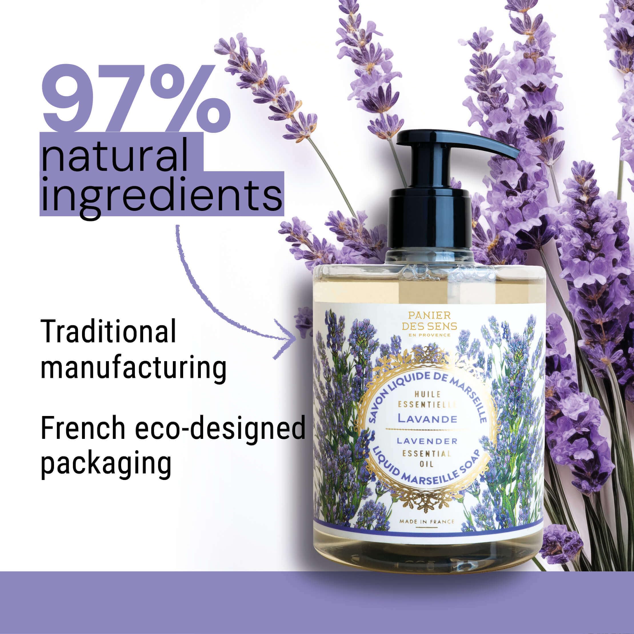 Panier des Sens – Liquid Hand Soap- Lavender Soothing Hand Wash- Savon de Marseille Made in France - Organic Hand Wash 97% Natural Ingredients - Vegan Soap 500ml