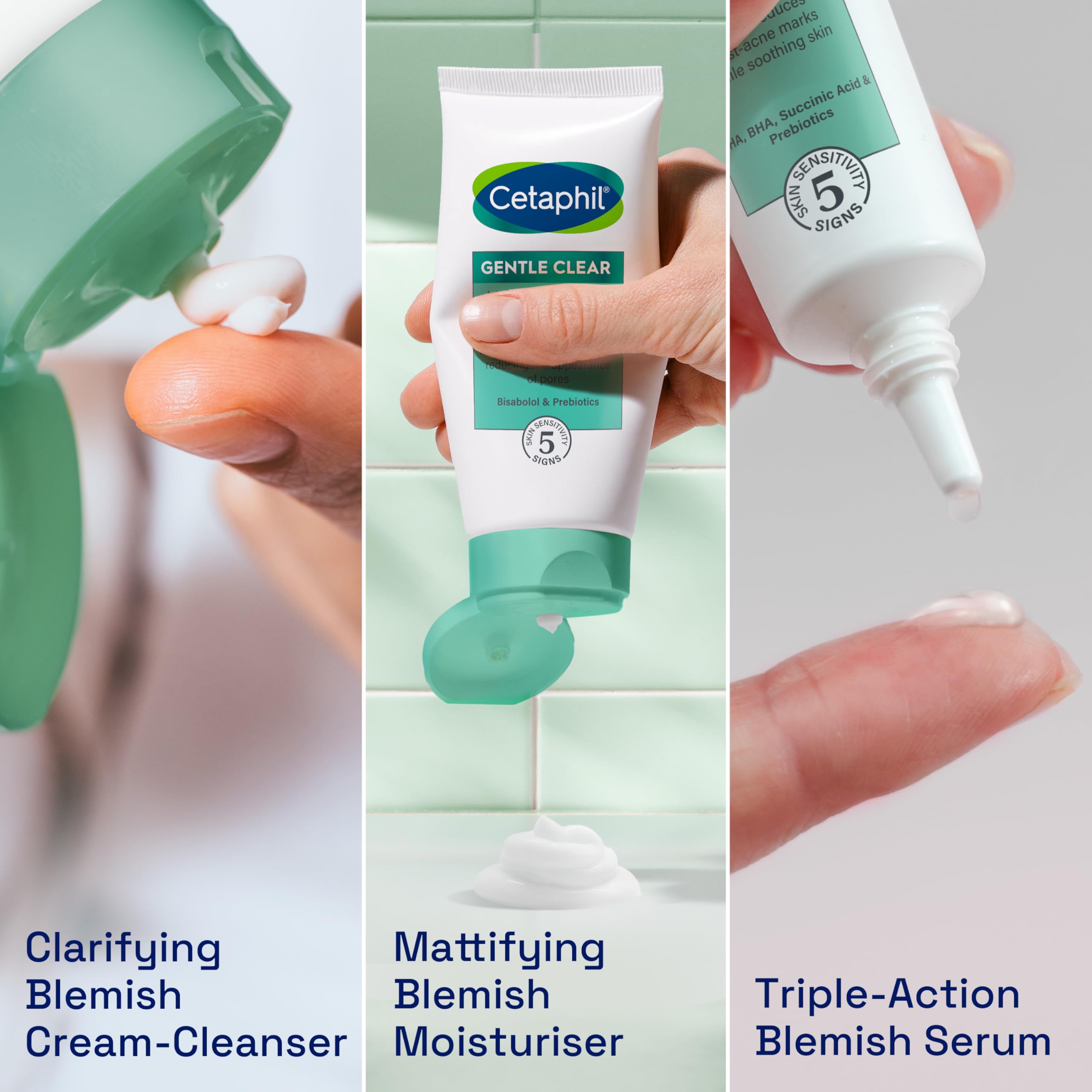 Cetaphil Gentle Clear Blemish Control 3-Step Routine Skincare Kit with Salicylic Acid, Face Cleanser 124ml + Serum 30ml + Moisturiser 89ml