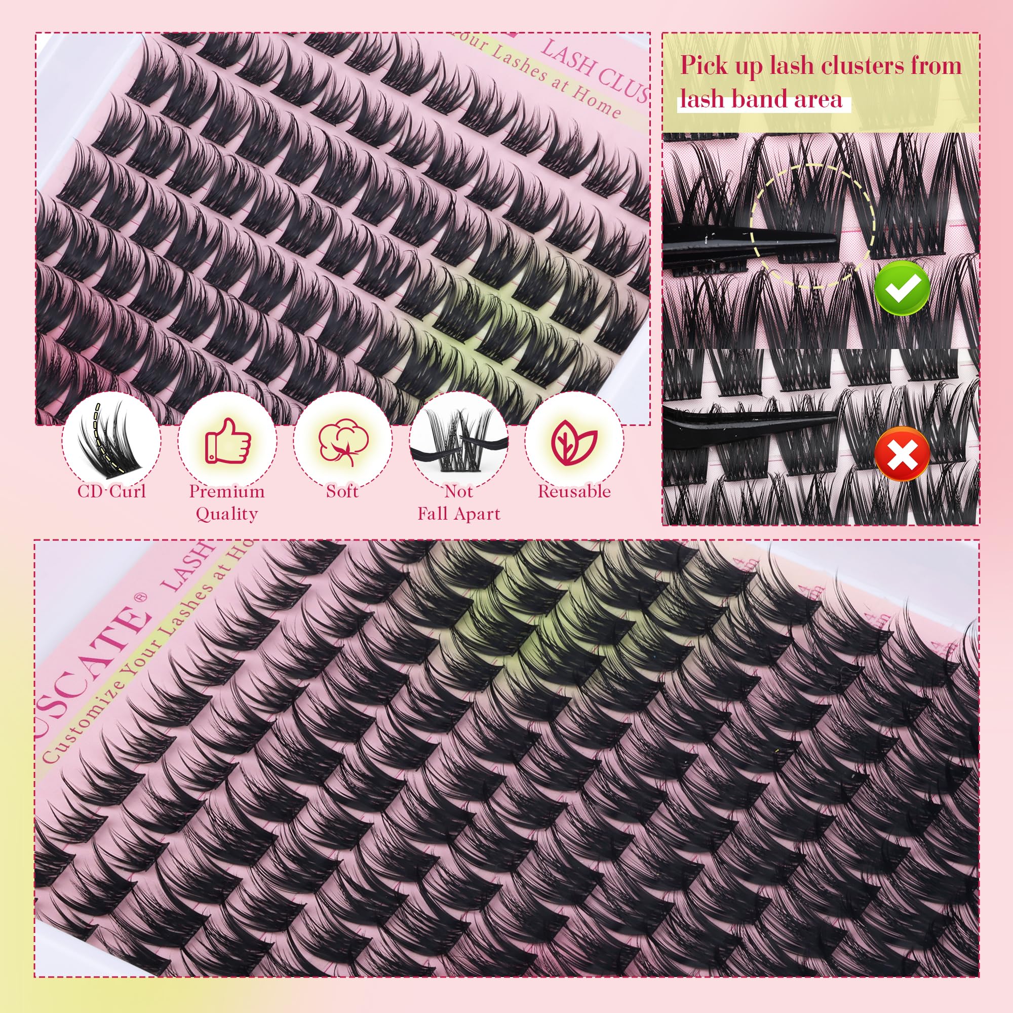CORUSCATE Cluster Lashes Kit Wispy Eyelashes Individual Kit DIY Lash Extension Kit Natural Tatti Lashes Individual Cluster Eyelashes 10-16mm D Curl Lash with Bond and Seal Lash Glue