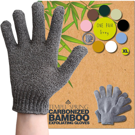Temple Spring Exfoliating Glove, Carbonized Rayon Bamboo Exfoliating Body Scrubber, Loofah Washcloth, Exfoliate Loofa Shower Scrubber, Body Exfoliator Scrub, Shower Loofah Bath Sponge - Grey XL