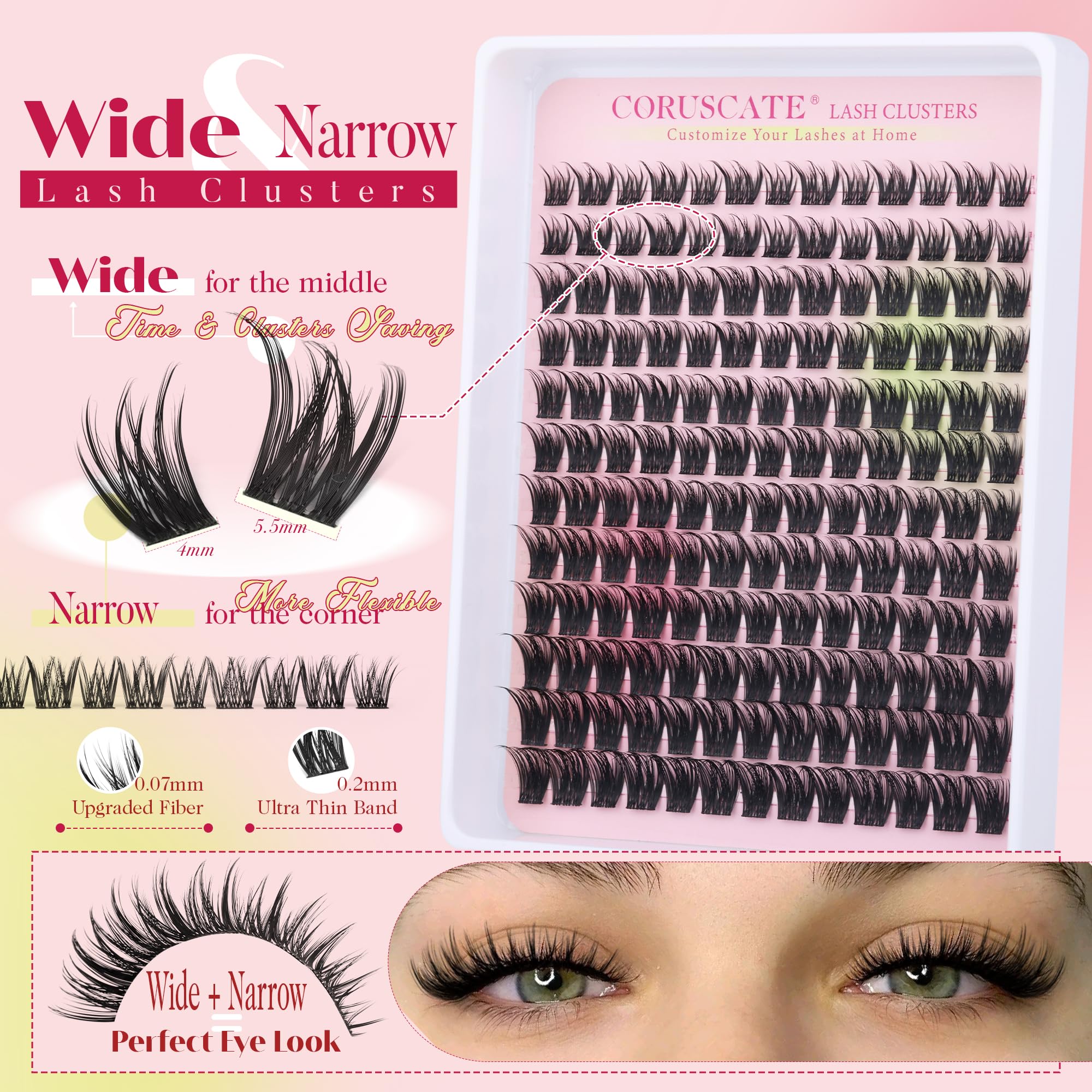 CORUSCATE Cluster Lashes Kit Wispy Eyelashes Individual Kit DIY Lash Extension Kit Natural Tatti Lashes Individual Cluster Eyelashes 10-16mm D Curl Lash with Bond and Seal Lash Glue