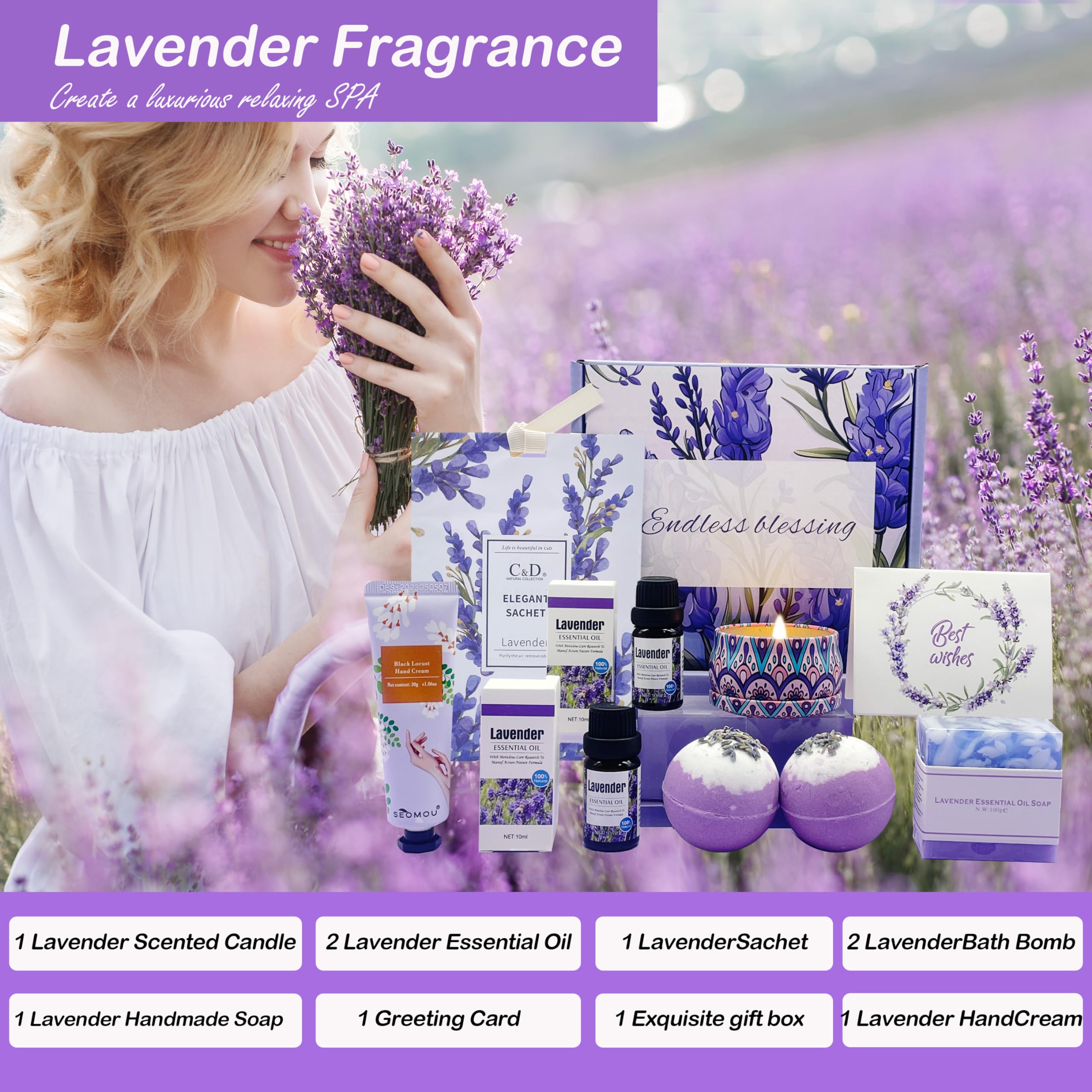 Pamper Birthday Gifts for Women, Unique Friend Gifts for Her, Lavender Self Care Get Well Soon Gifts Set for Mum Sister Wife, Spa Bath Set Bath Bombs Present, Christmas Valentines Mothers Day Gift Box