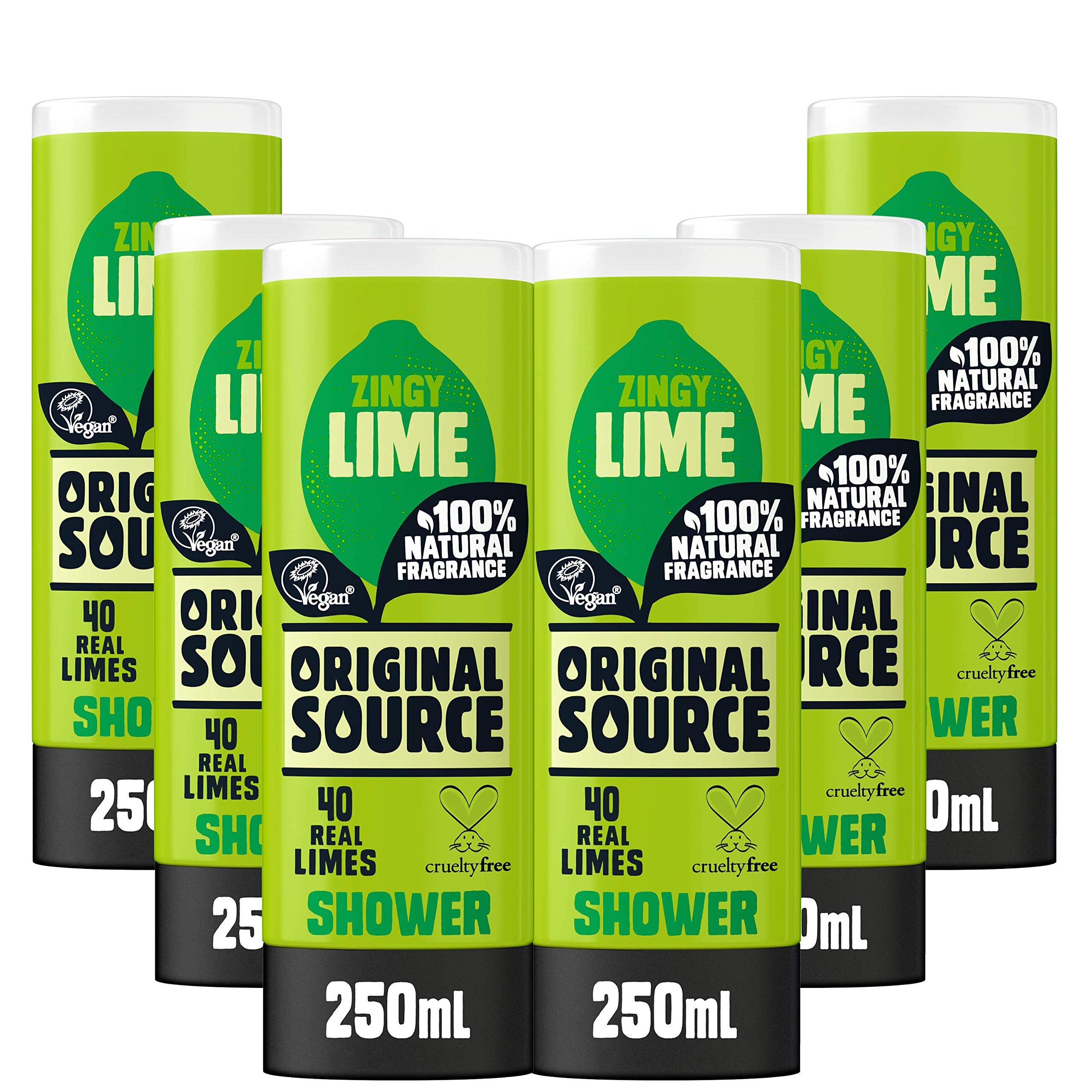 Original Source Lime Shower Gel with 100% Natural Fragrance, Vegan Shower Gel, Paraben Free Body Shower Wash, 8.45 Fl Oz (Pack of 6)